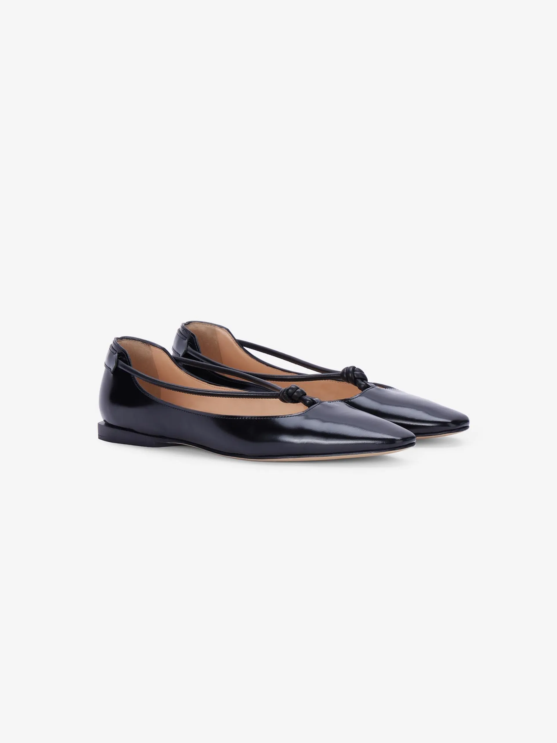 DAKOTA BLACK LEATHER BALLET FLATS WITH STRAPS