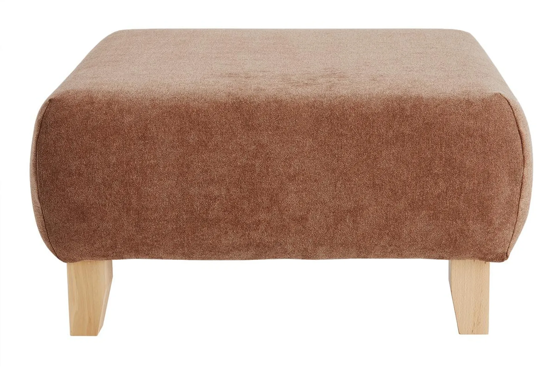 Pouf repose-pieds en tissu effet velours texturé terracotta et bois clair massif L75 cm ODEON