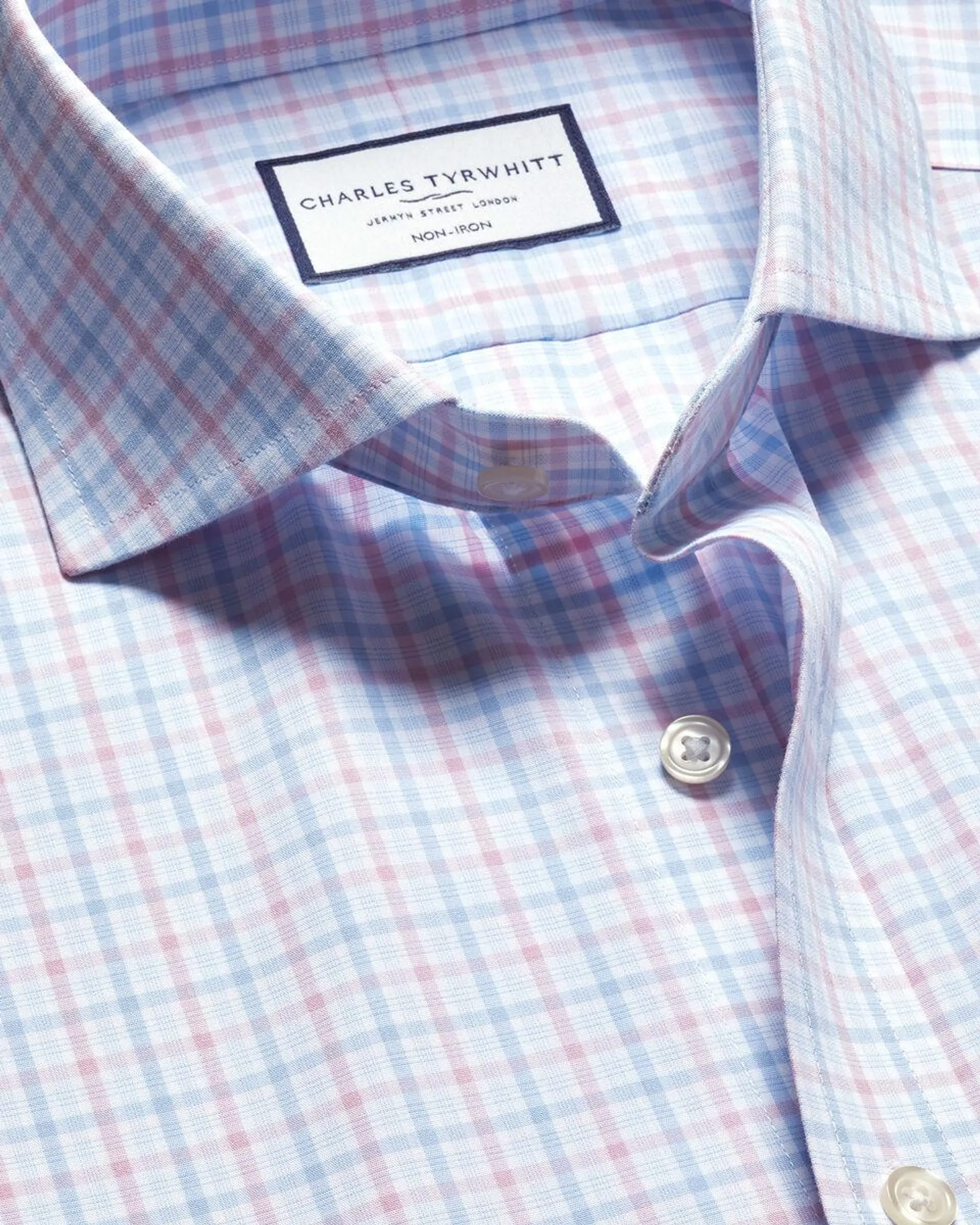 details about product: Cutaway Collar Non-Iron Poplin Multi Check Shirt - Pink & Sky