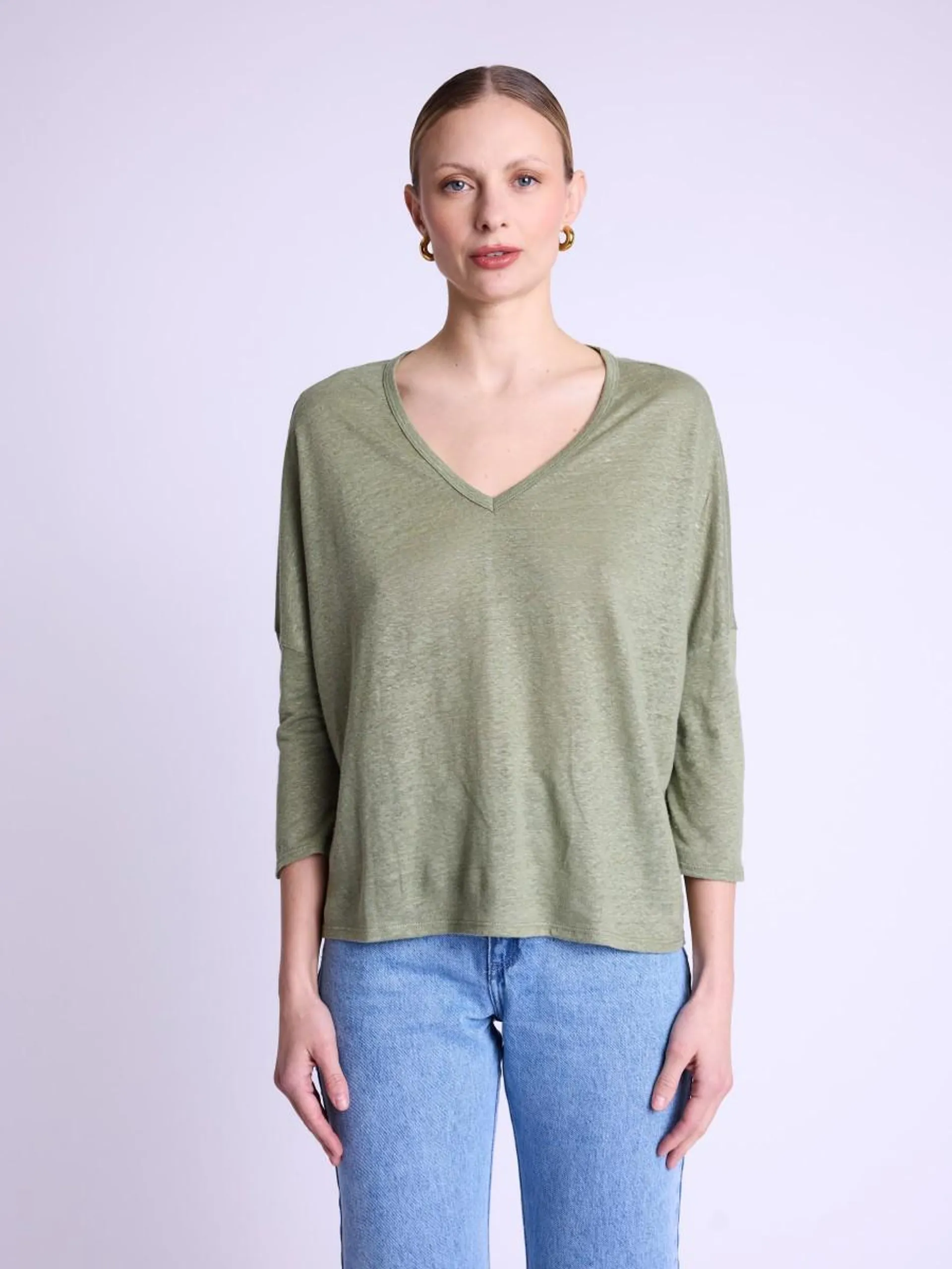 EVAELLE | T-shirt en lin khaki