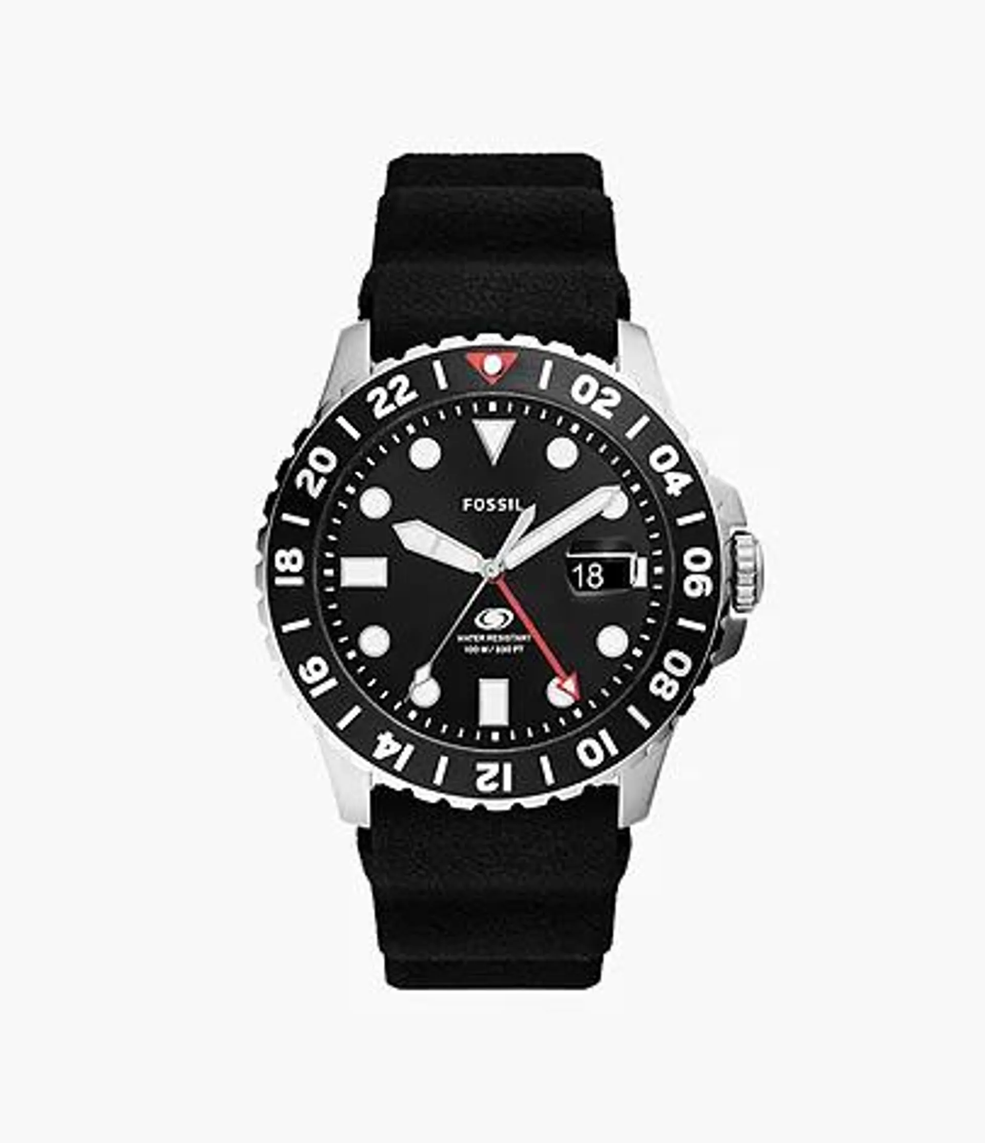 Montre Fossil Blue GMT en silicone, noir