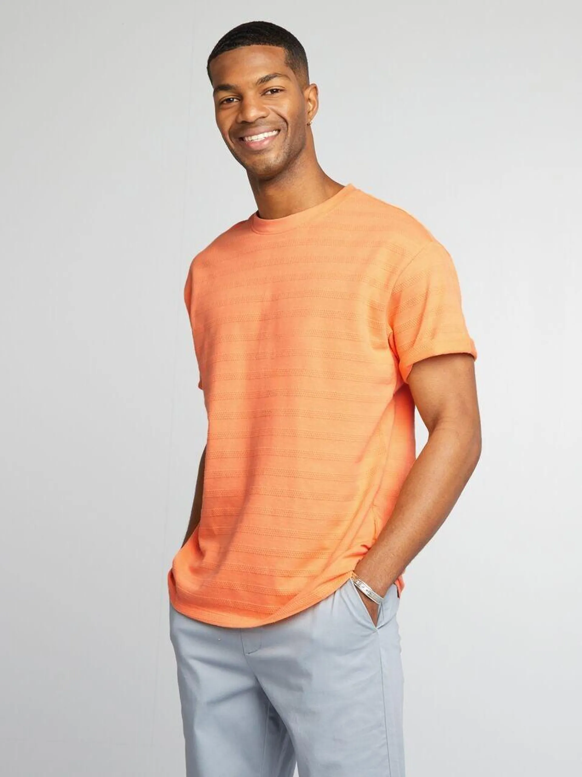 T-shirt en coton texturé - Orange