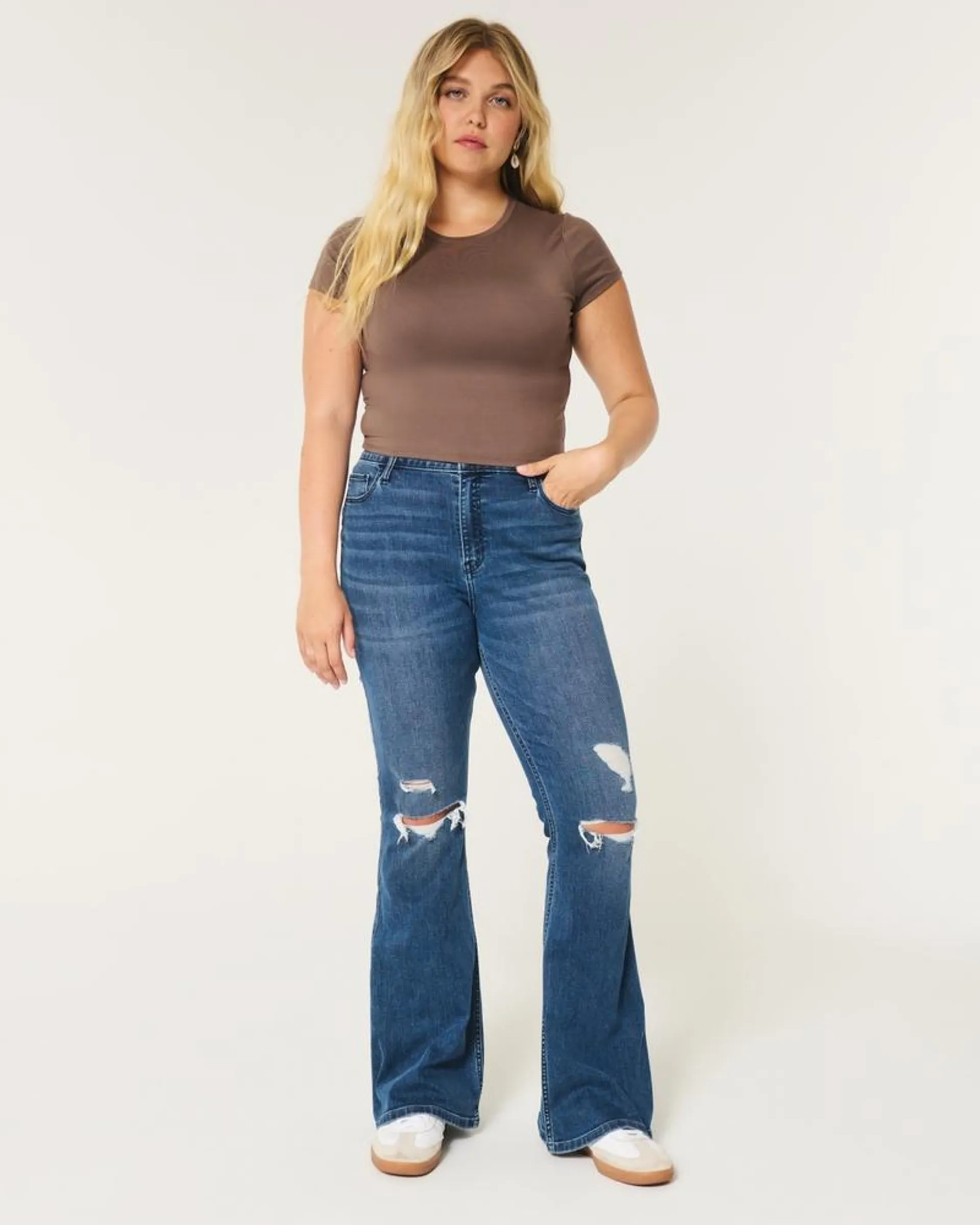 High-Rise Ripped Medium Wash Flare Jeans