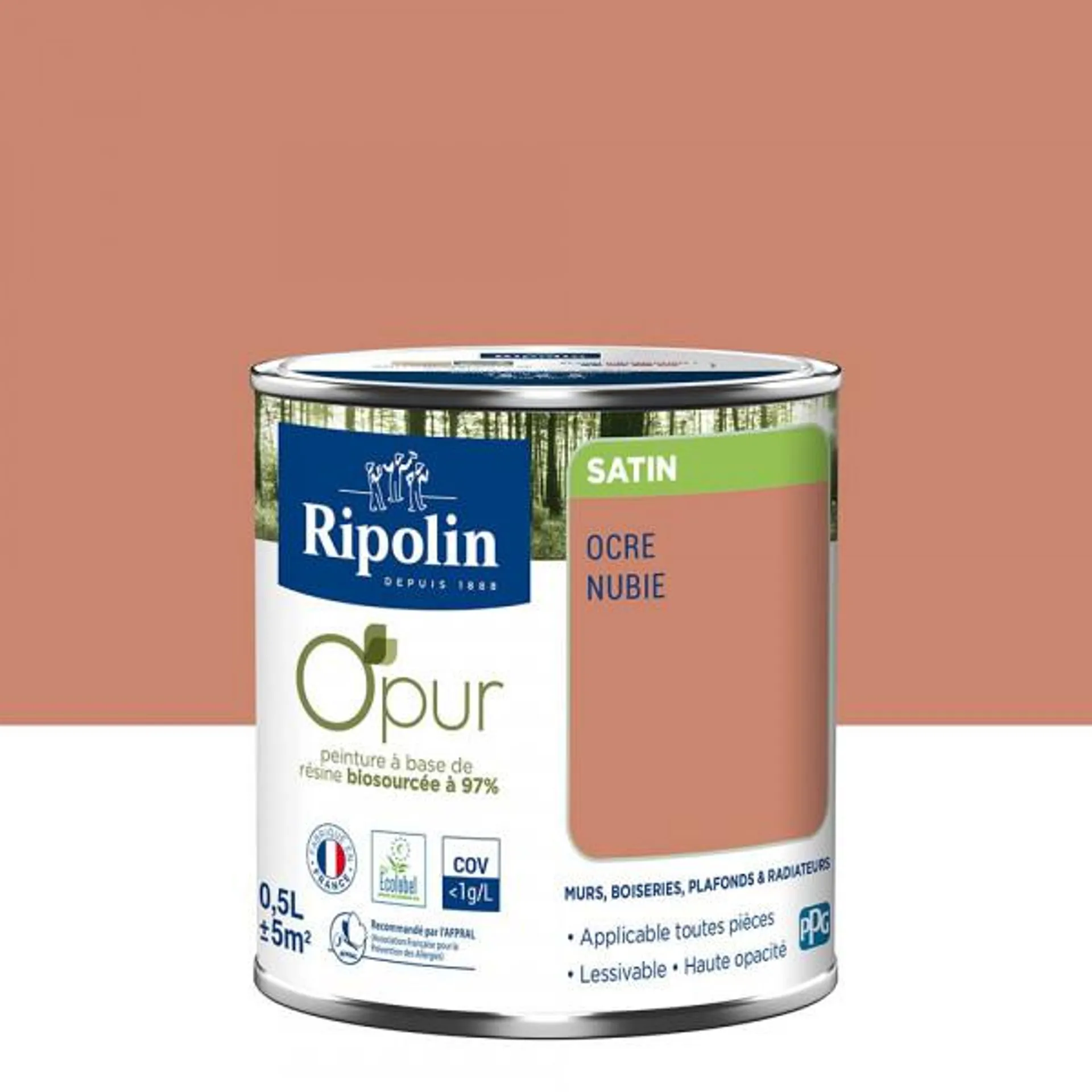 Peinture RIPOLIN Opur bio sourcée multi-supports ocre nubie satin 0.5L