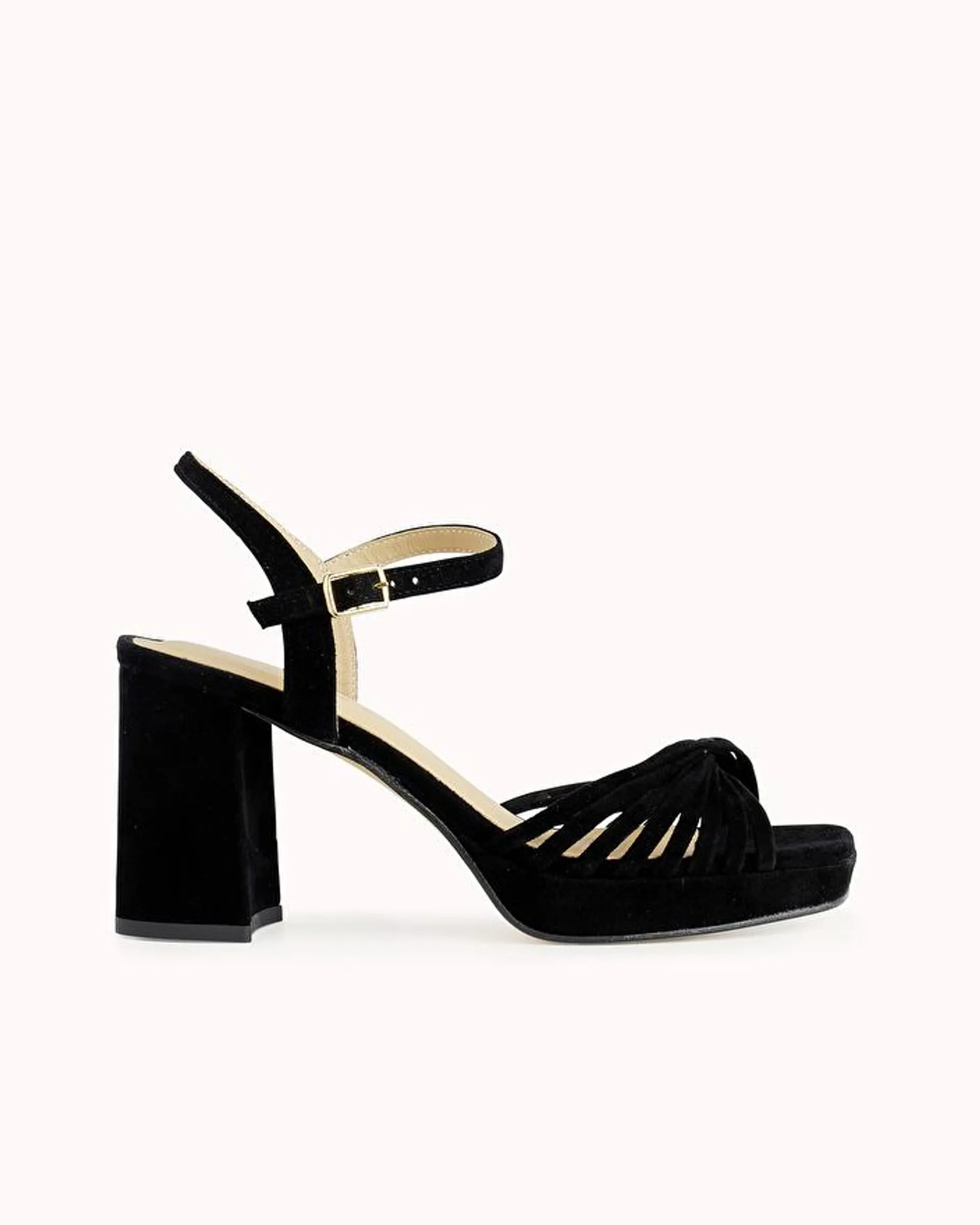 SANDALE A TALON DIVINE En cuir velours noir