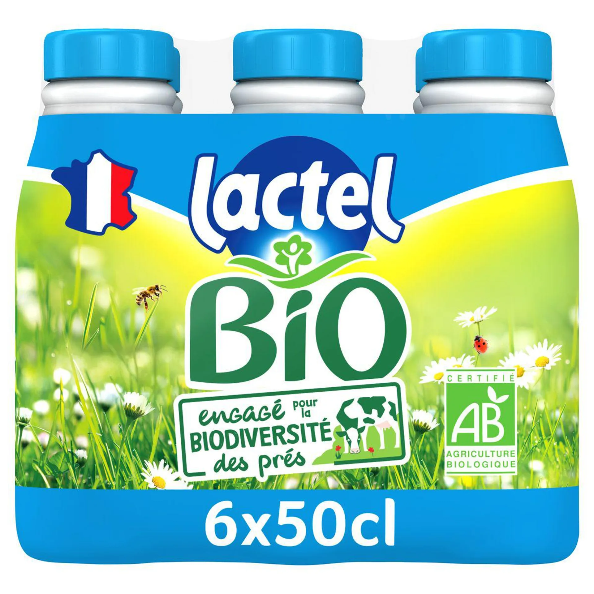 LACTEL Lait demi-écrémé bio UHT 6x50cl