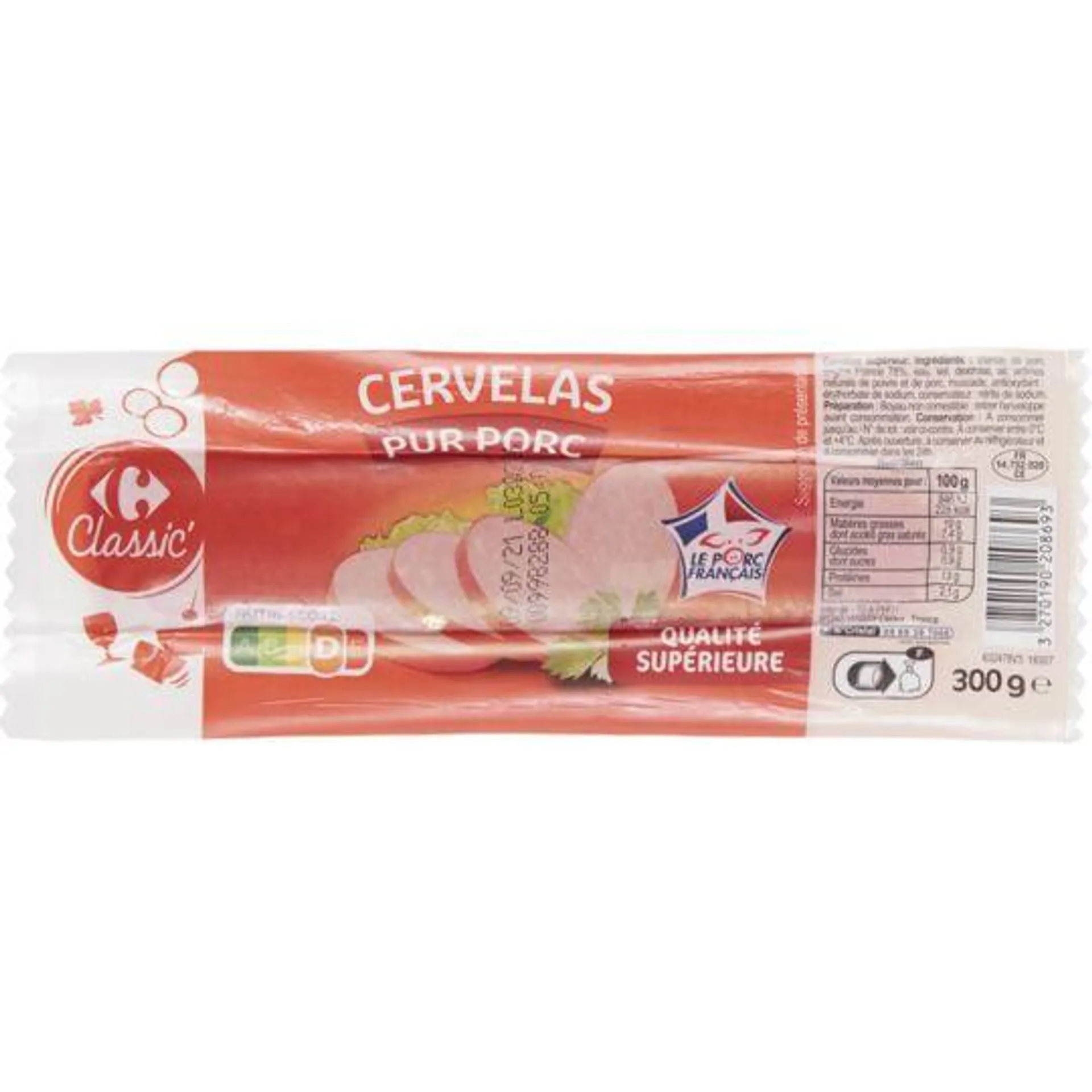 Cervelas pur porc CARREFOUR