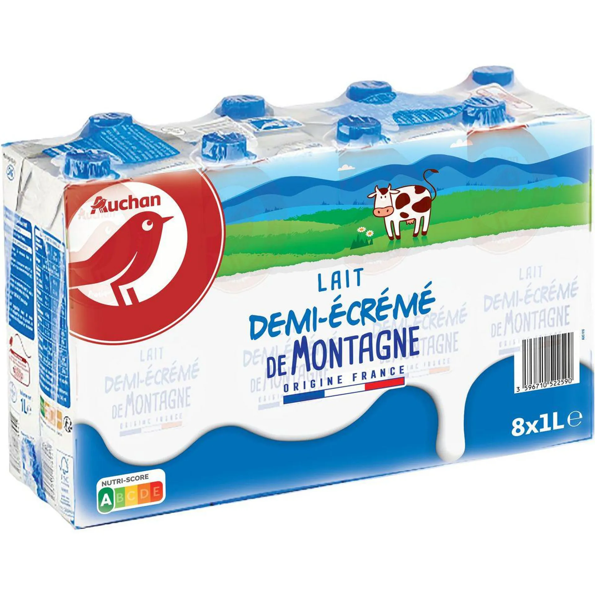 AUCHAN Lait demi-écrémé de montagne 8x1l