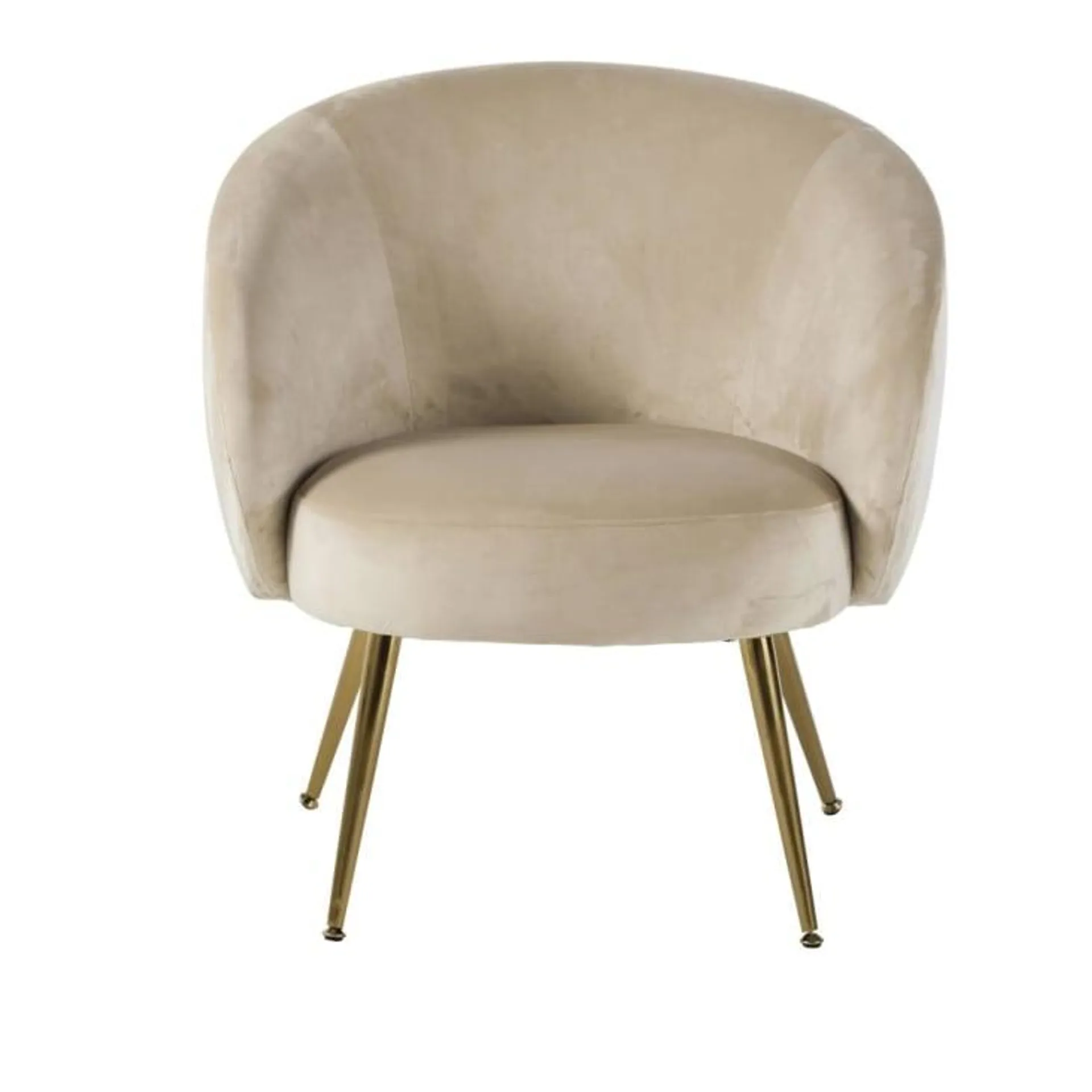 Sillón de terciopelo beige y metal dorado