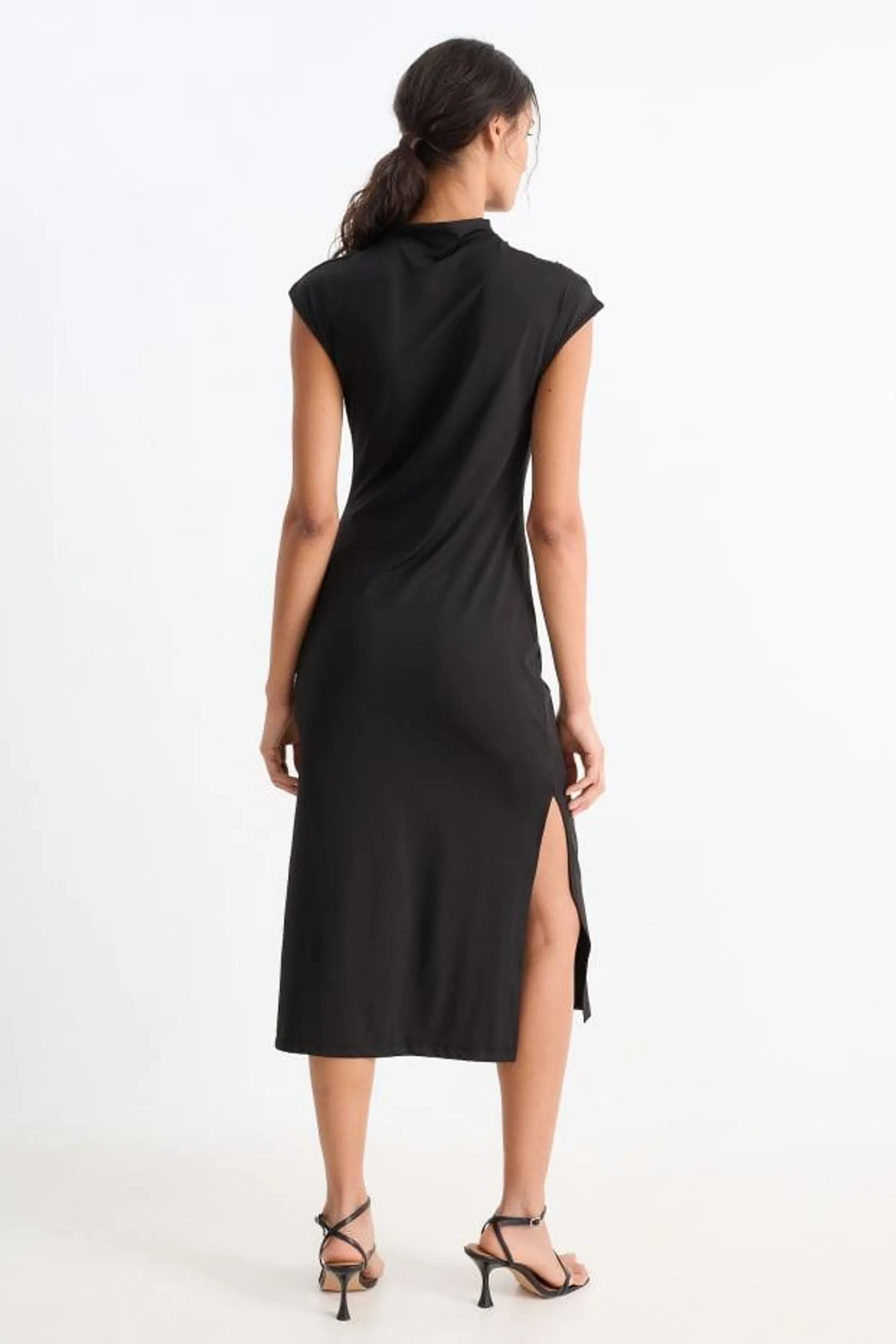 Draped dress with band collar