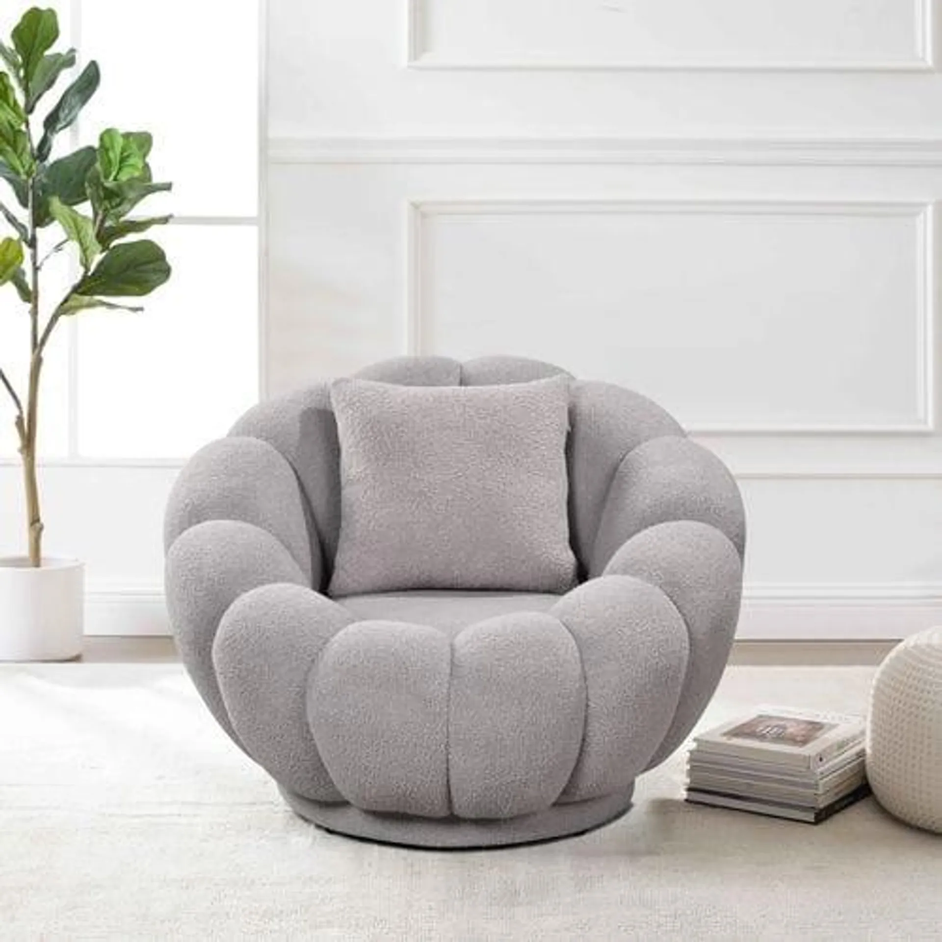 Fauteuil FLEURA Tissu bouclette gris