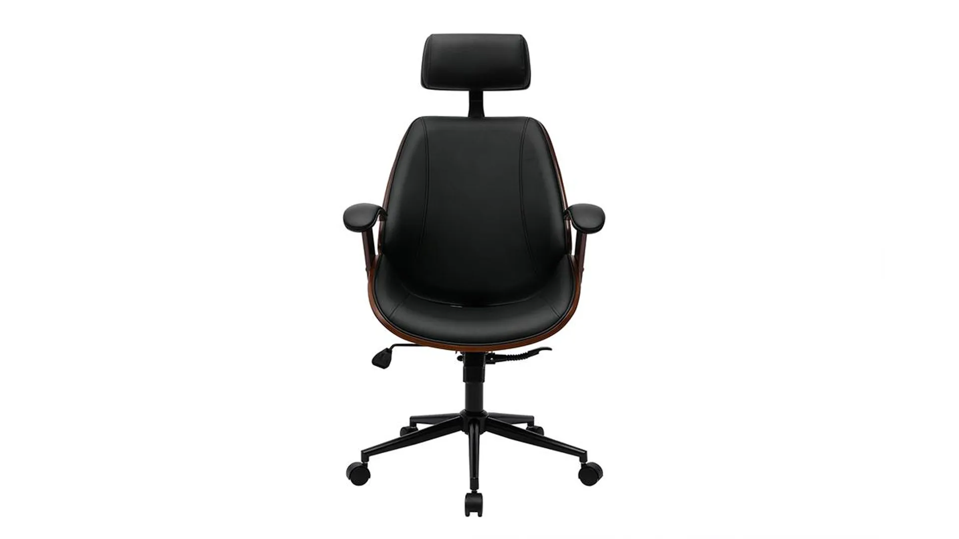 Fauteuil de bureau de direction design noir, bois foncé et métal noir MUSK