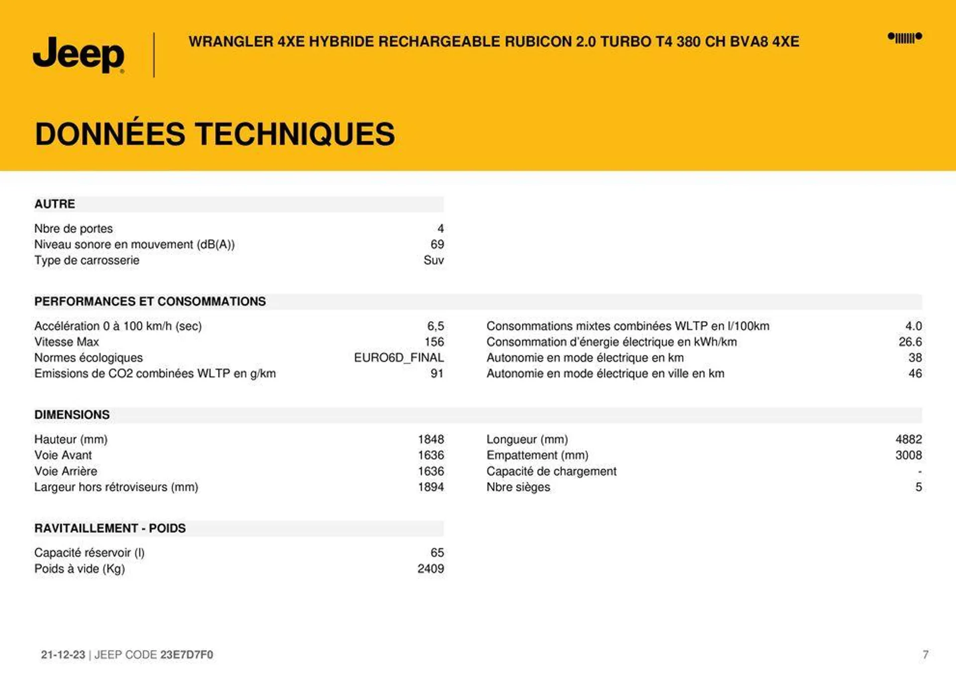 WRANGLER 4XE HYBRIDE RECHARGEABLE RUBICON 2.0 TURBO T4 380 CH BVA8 4XE_2 - 7