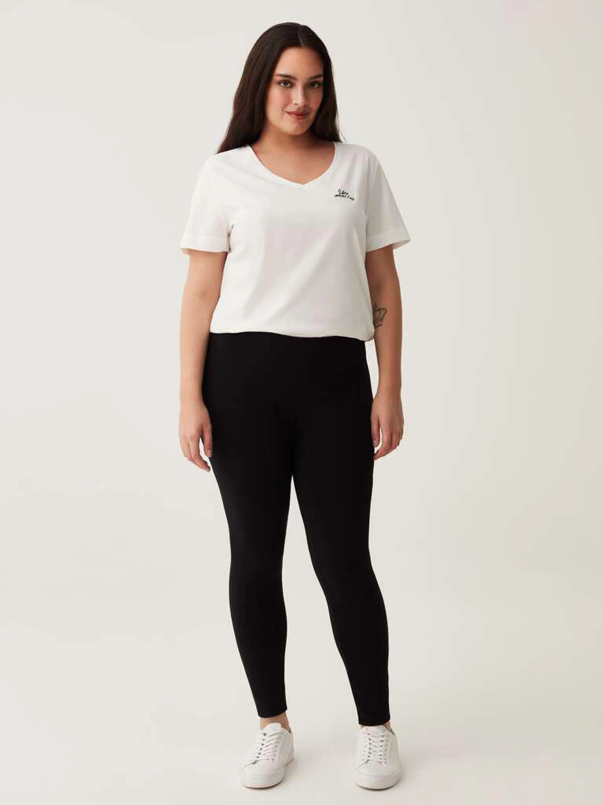 Black Curvy solid colour stretch cotton leggings