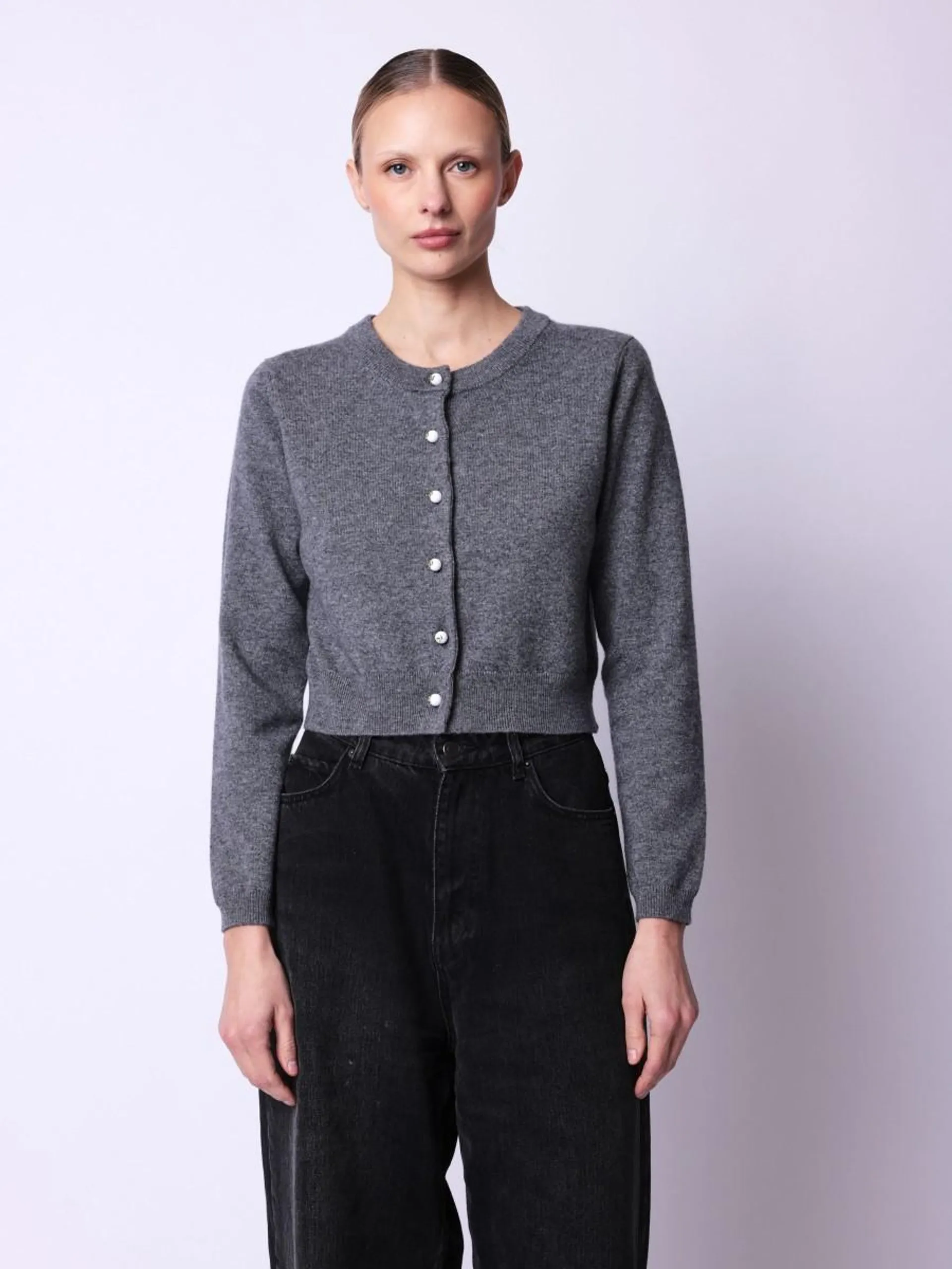 Cardigan GRACE | Cardigan court gris à manches longues