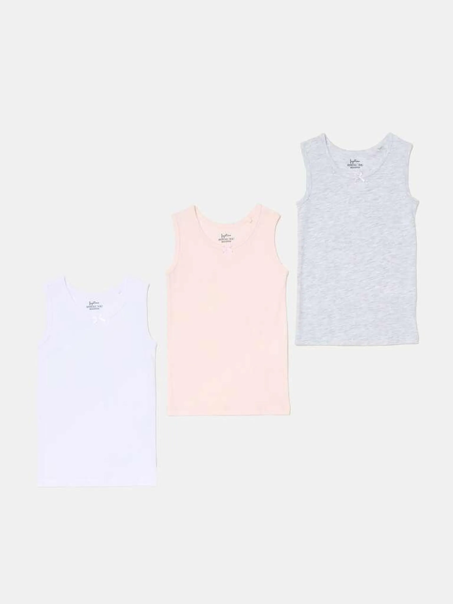 Three-pack racerback vests in organic cotton with bow Gris/rose