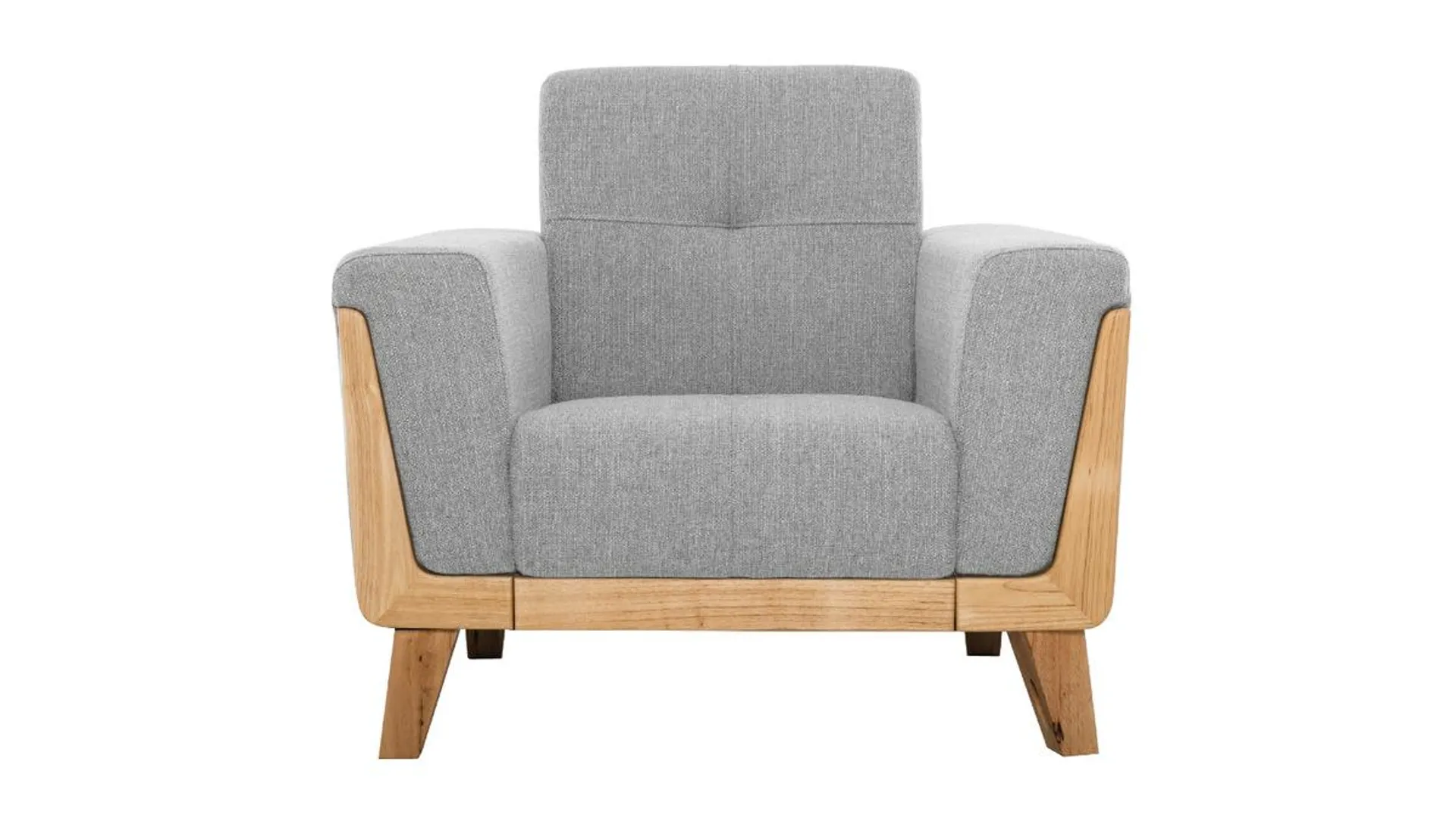 Fauteuil scandinave en tissu gris et bois clair FJORD