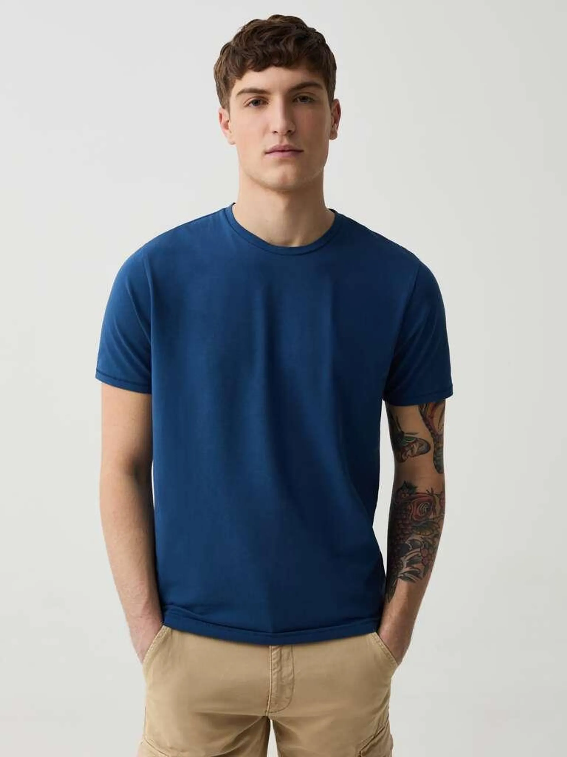 Royal Blue Slim-fit T-shirt in stretch organic cotton