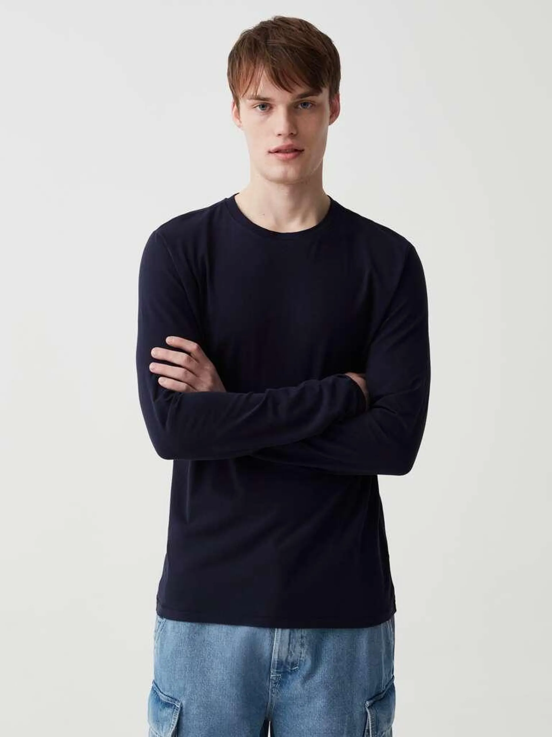 Long-sleeved T-shirt in jersey Bleu marine