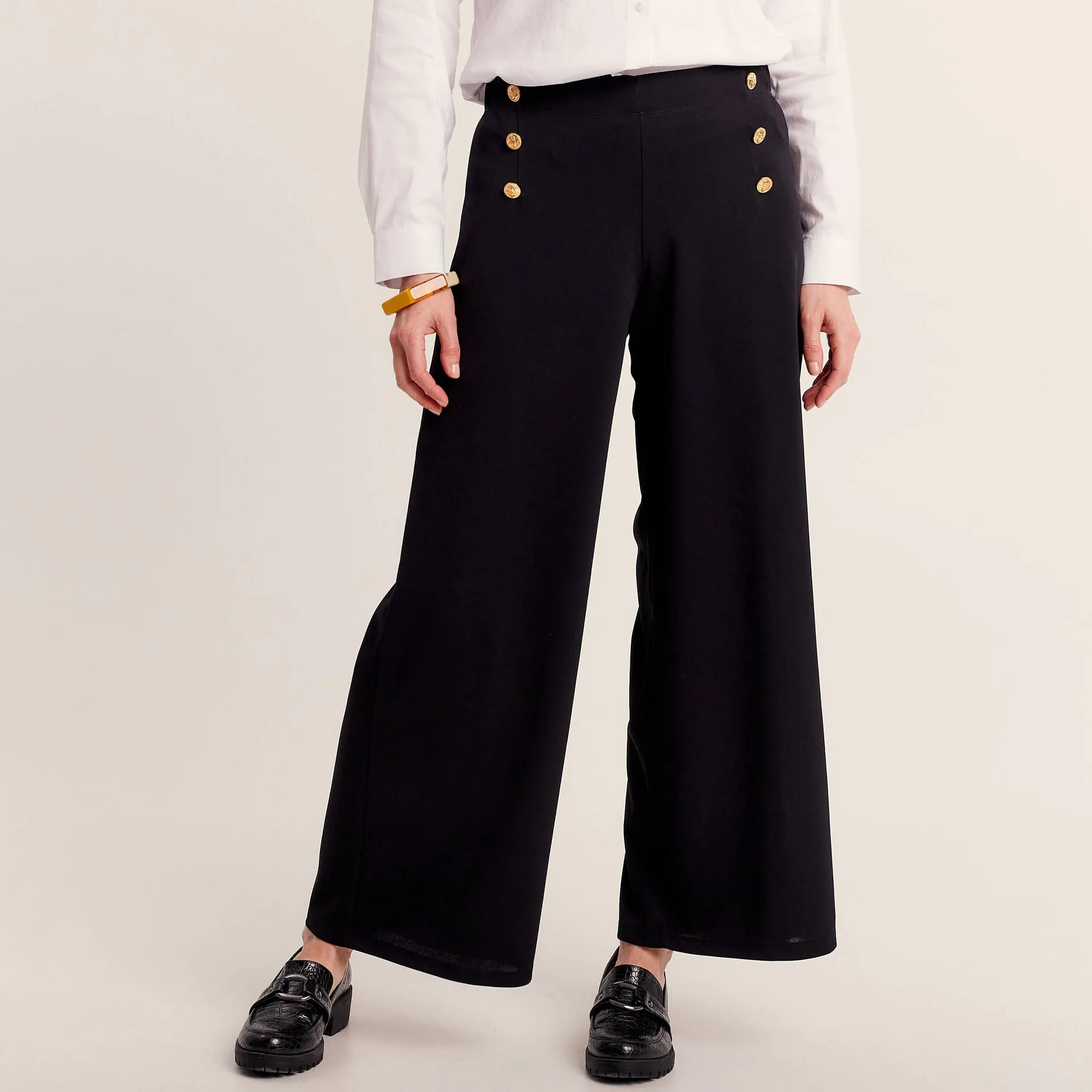 Pantalon large à pont noir femme