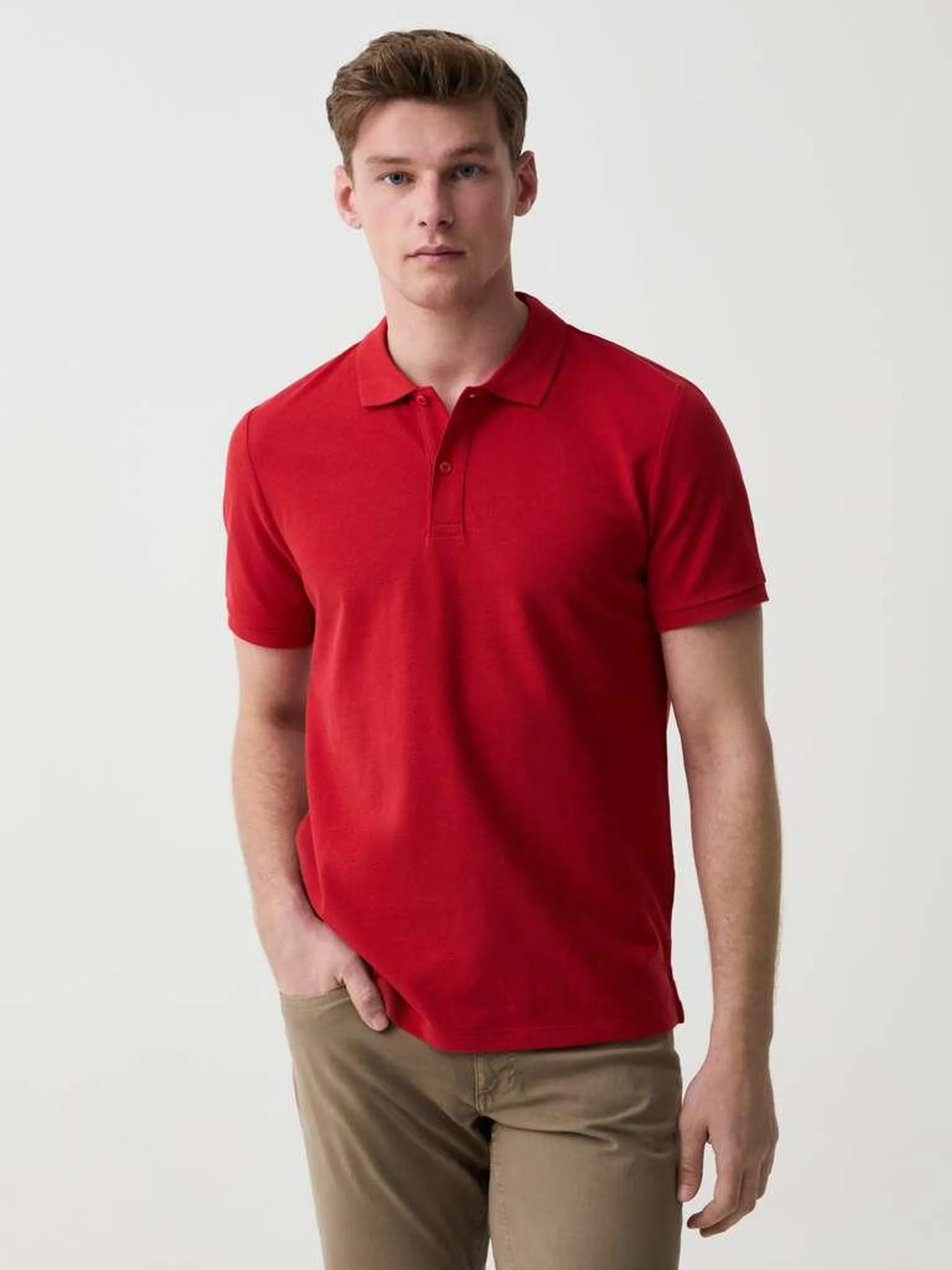 Geranium Red Cotton pique polo shirt