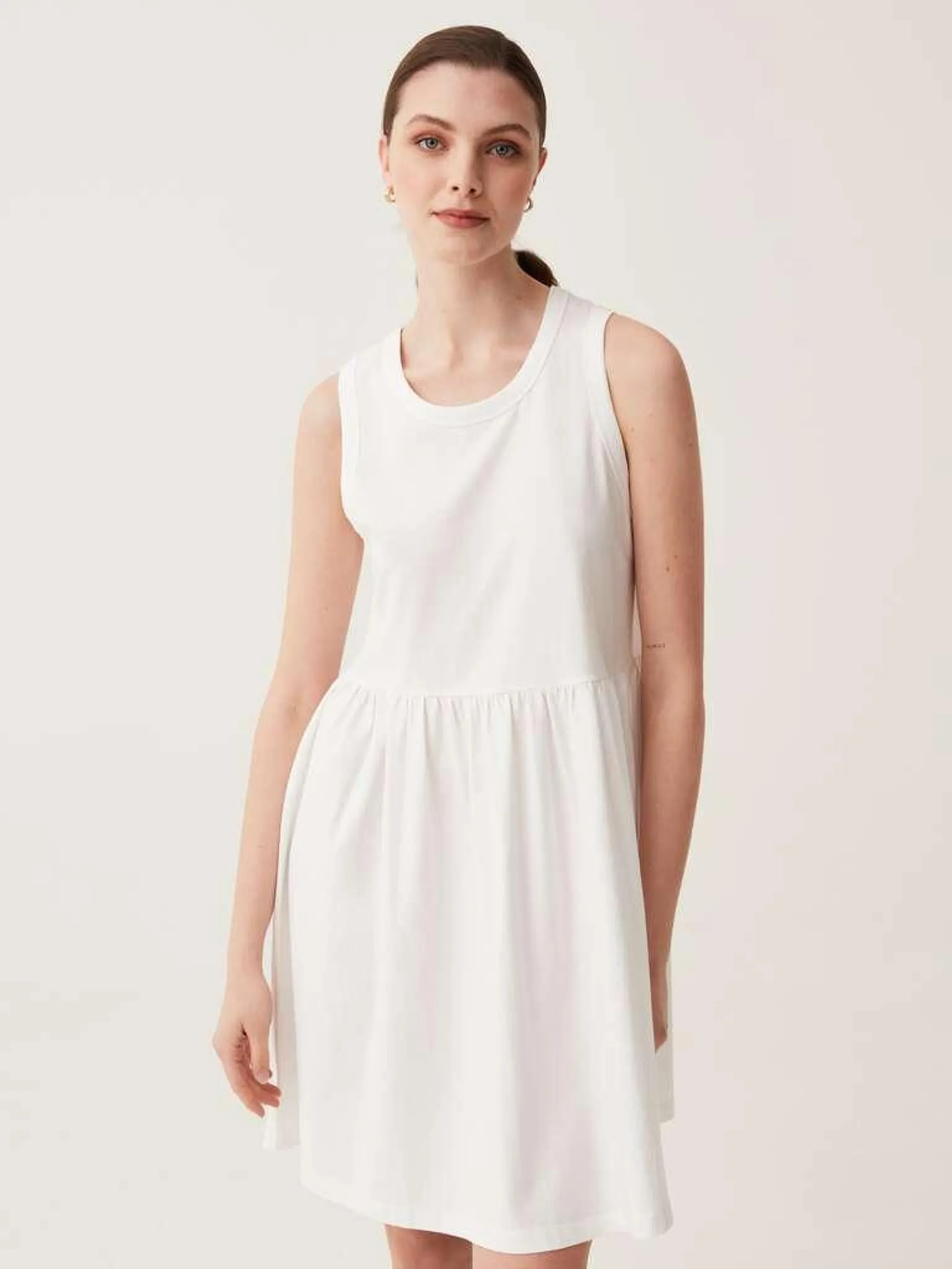 Short sleeveless dress in cotton Blanc optique