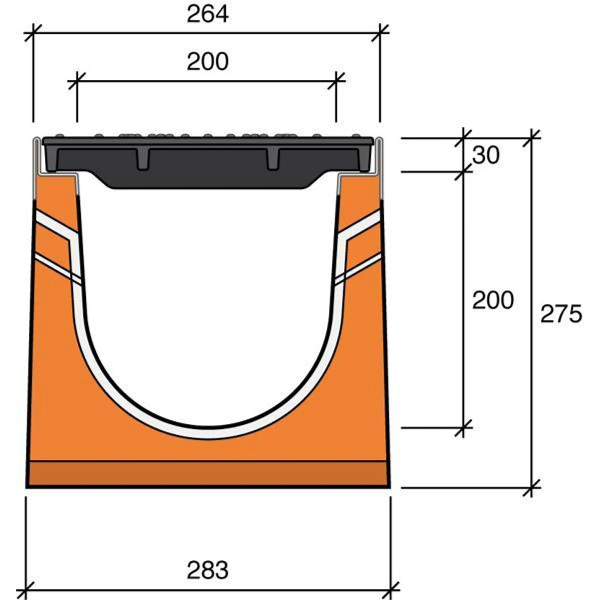 CANIVEAU BETON URBAN-I 200 L264XH200 +2 GRILLES FONTE D400 1M