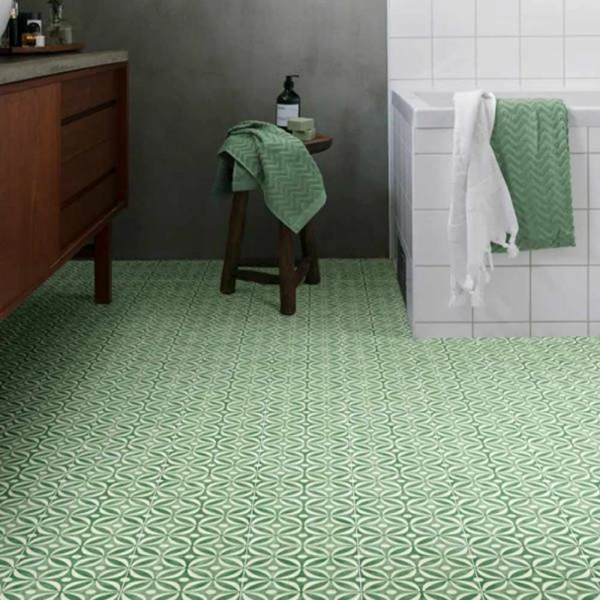 Sol PVC en rouleau décor ceramica vert 20 x 20 cm largeur 2m ep. 2,6mm passage très intensif