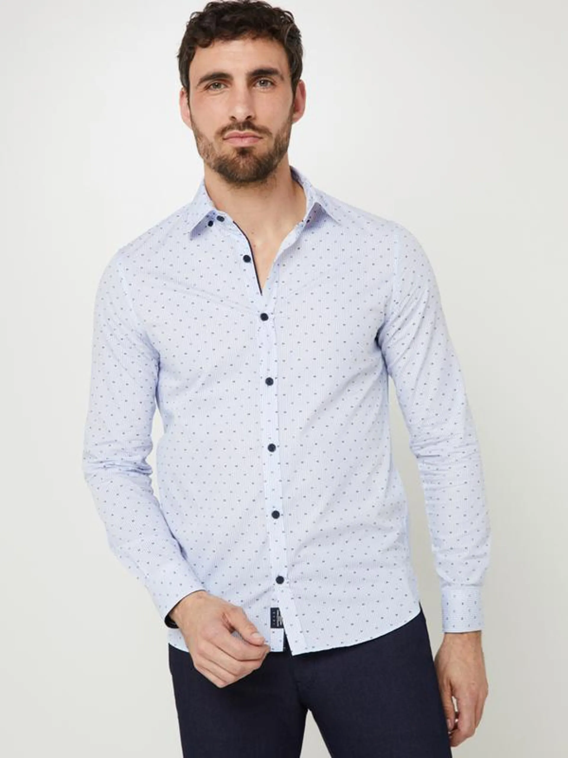 Chemise Manches Longues Coupe Slim Fines Rayures - Ecru