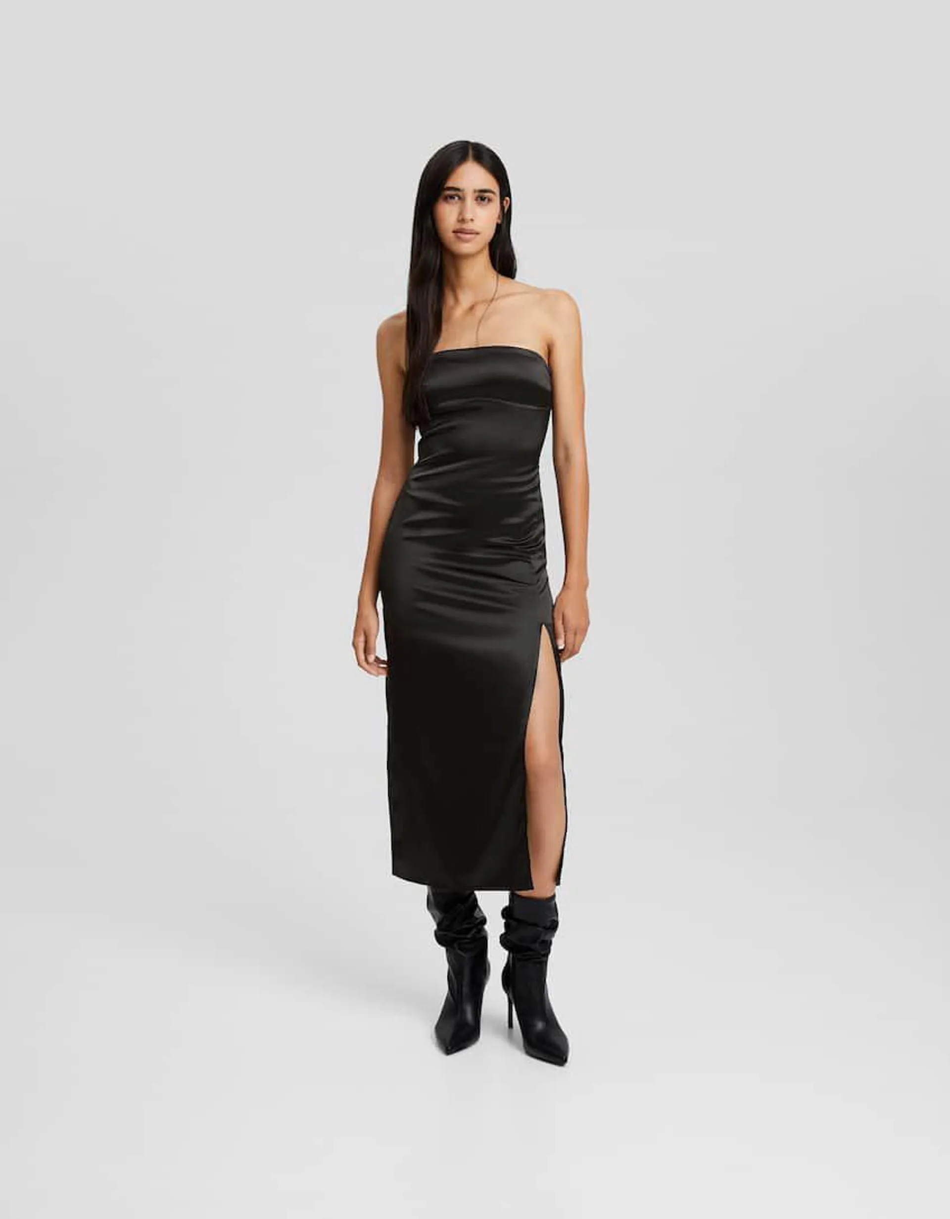 Robe midi bandeau satinée nœud au dos