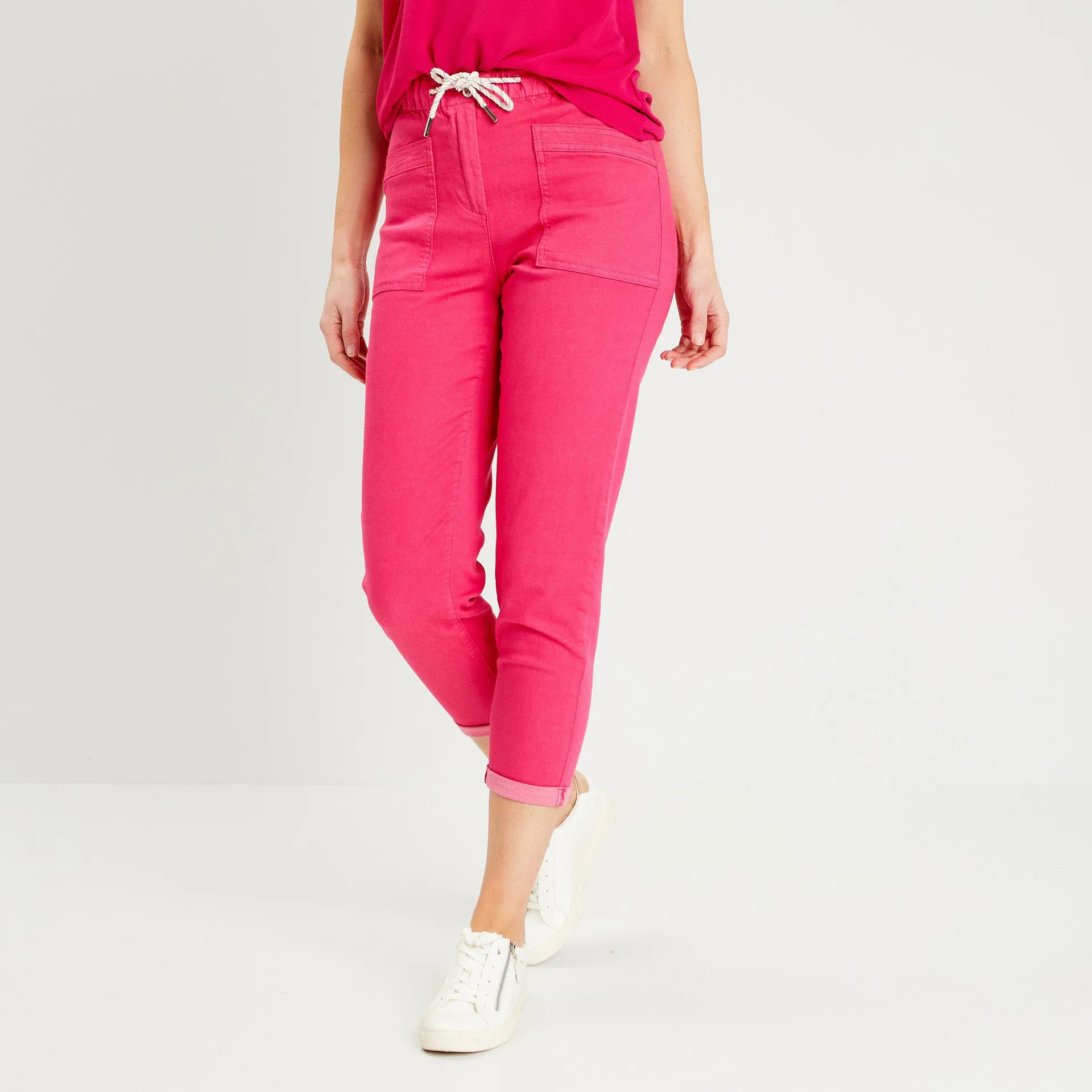 Pantalon coupe droite à coulisse rose framboise femme