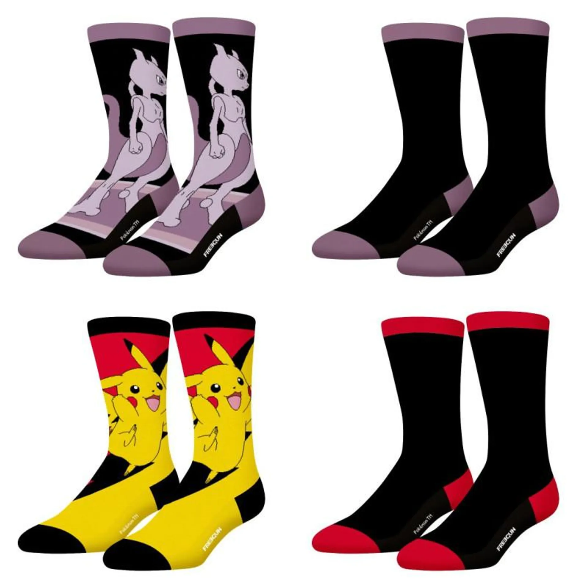 Lot de 4 paires de chaussettes de ville homme Pokémon Pikachu, Mewto, Freegun