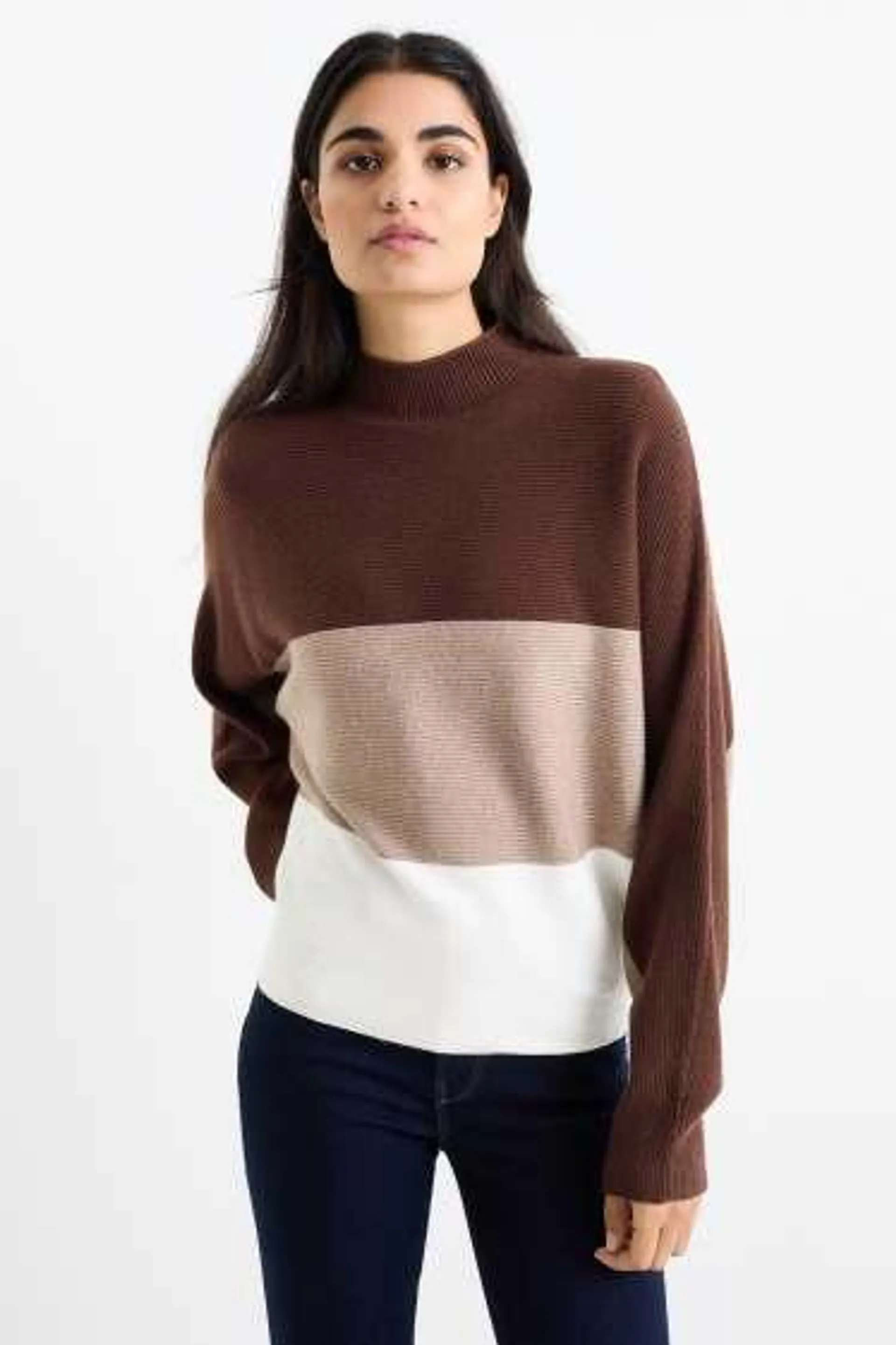 Jumper with band collar - ribbed