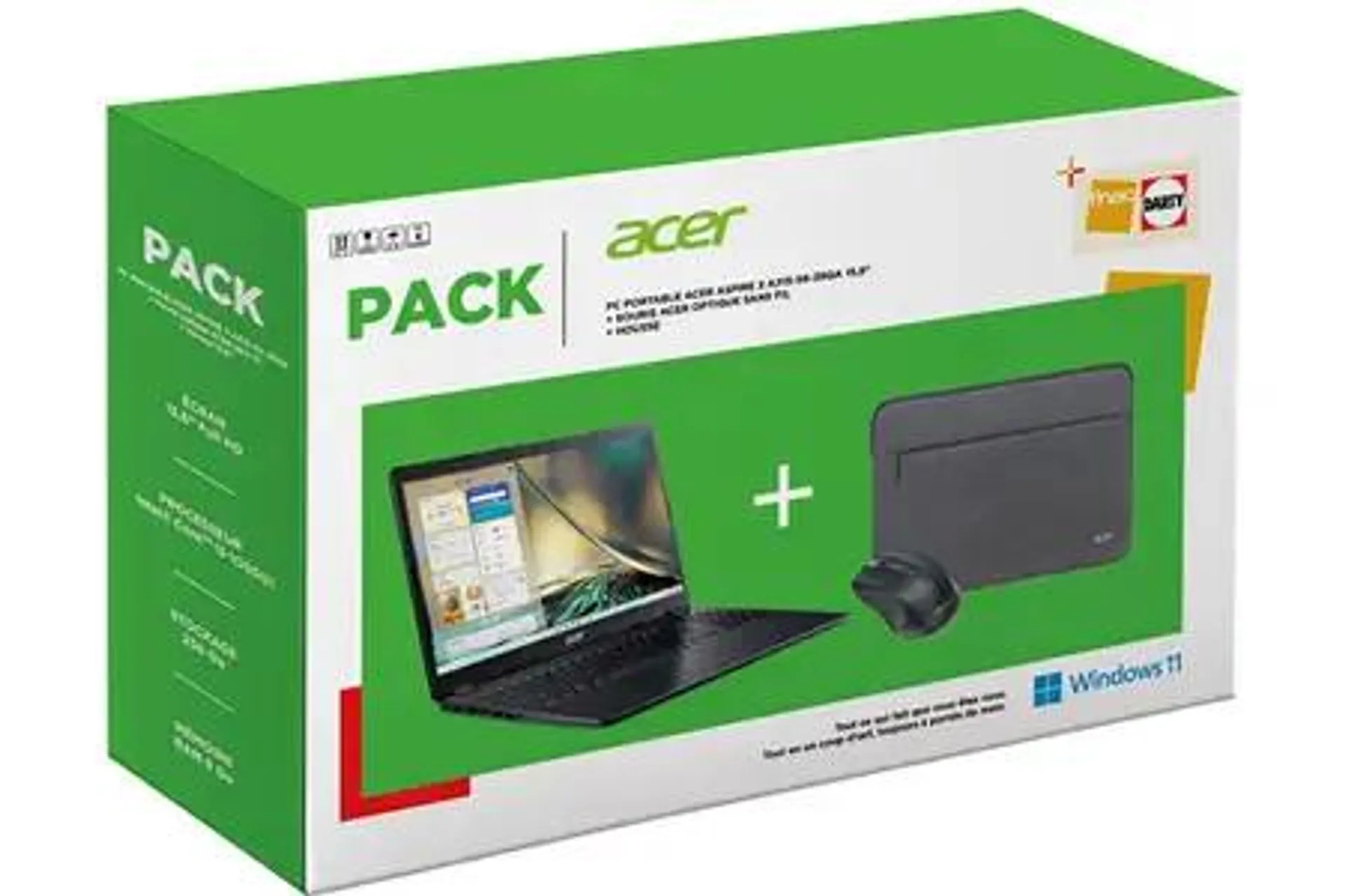 Acer PACK ASPIRE 3 A315 15,6'' + SOURIS ACER OPTIQUE SANS FIL + HOUSSE