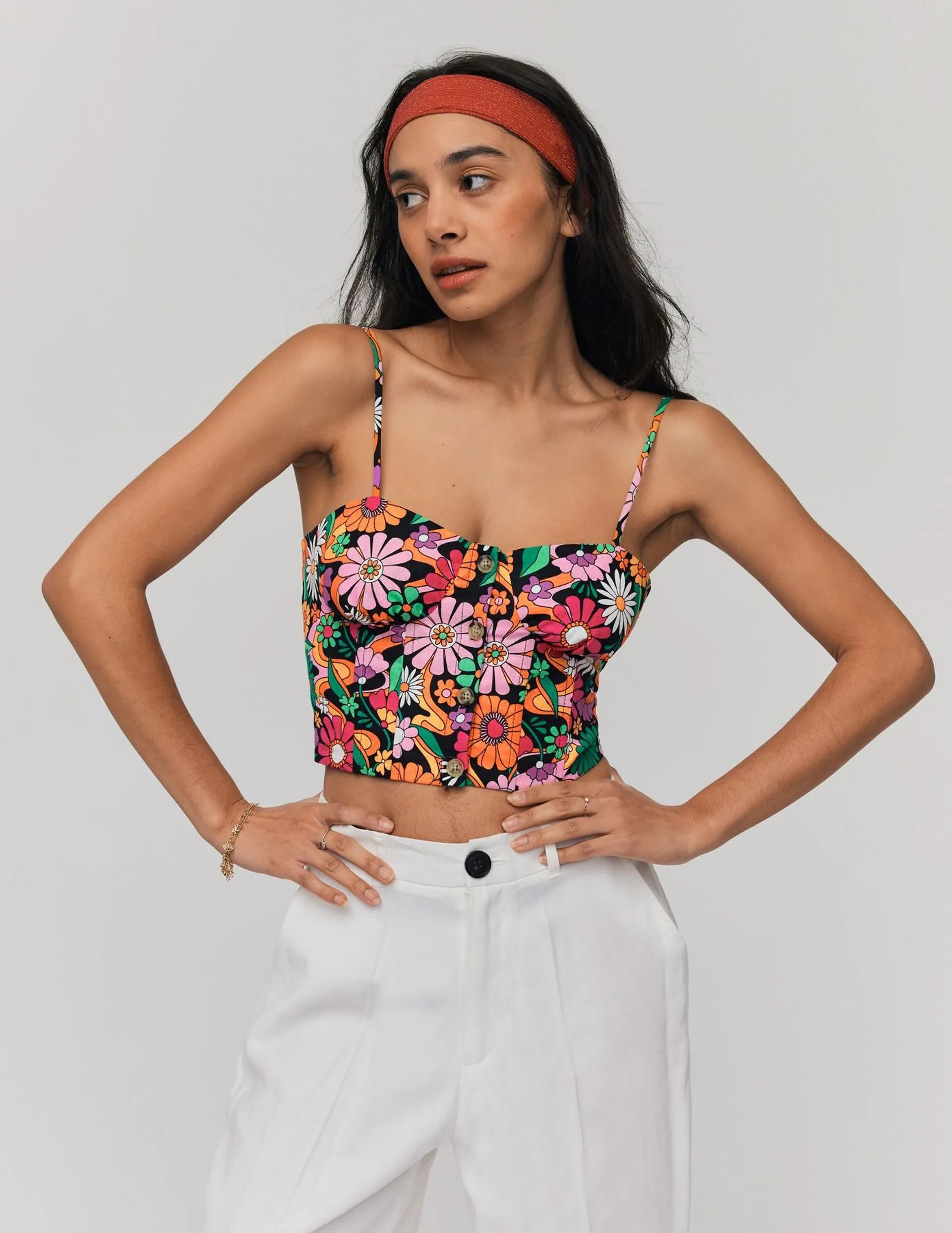 Top corset imprimé - Multicolore