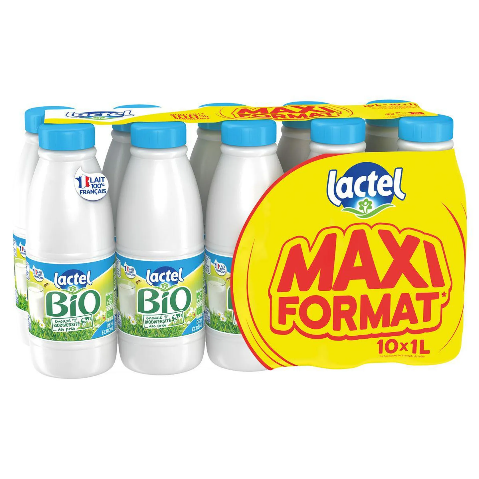 LACTEL Lait demi-écrémé bio UHT 10x1l