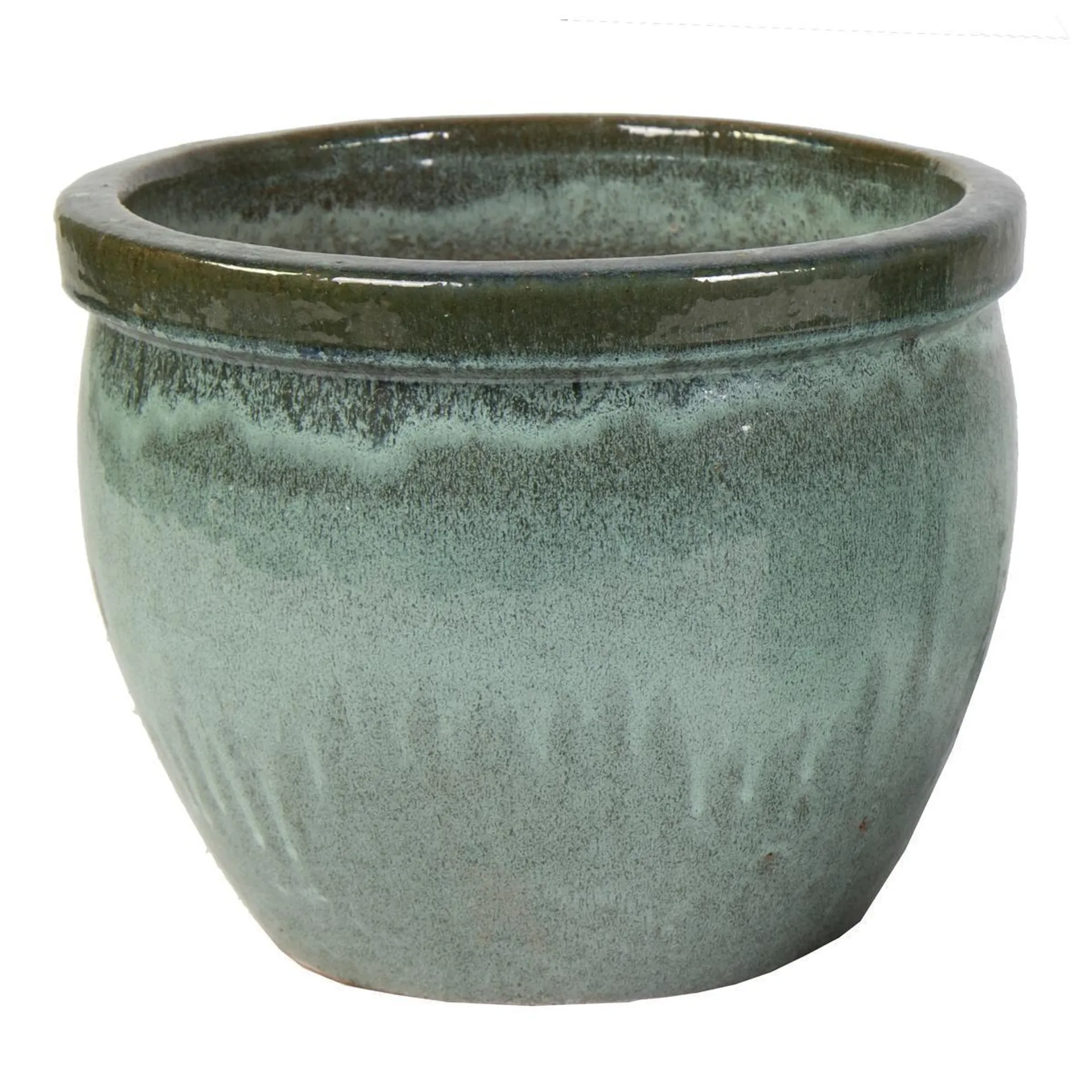 Cache-pot émaillé - Ø 28 x H 24 cm - Vert