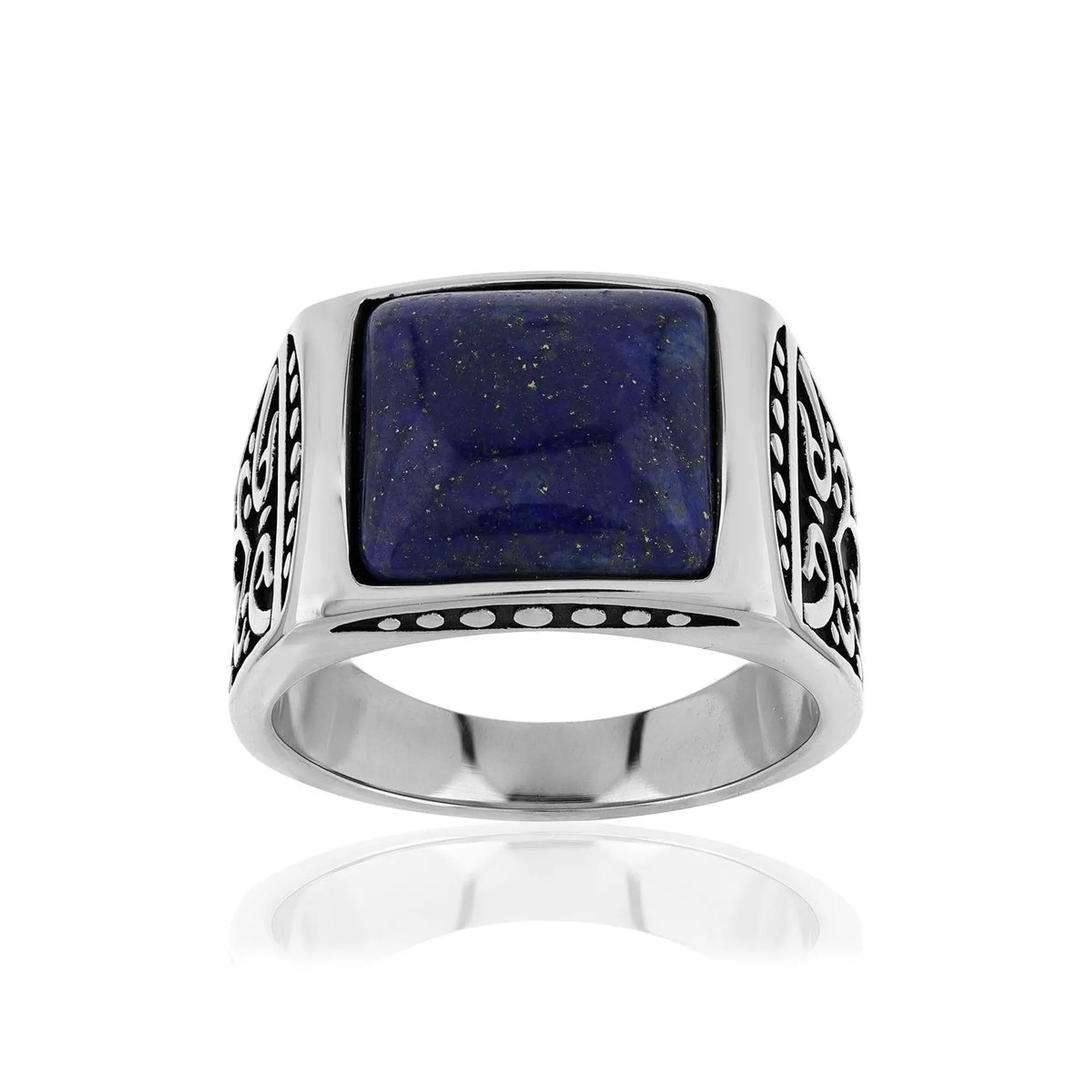 Bague acier lapis lazuli