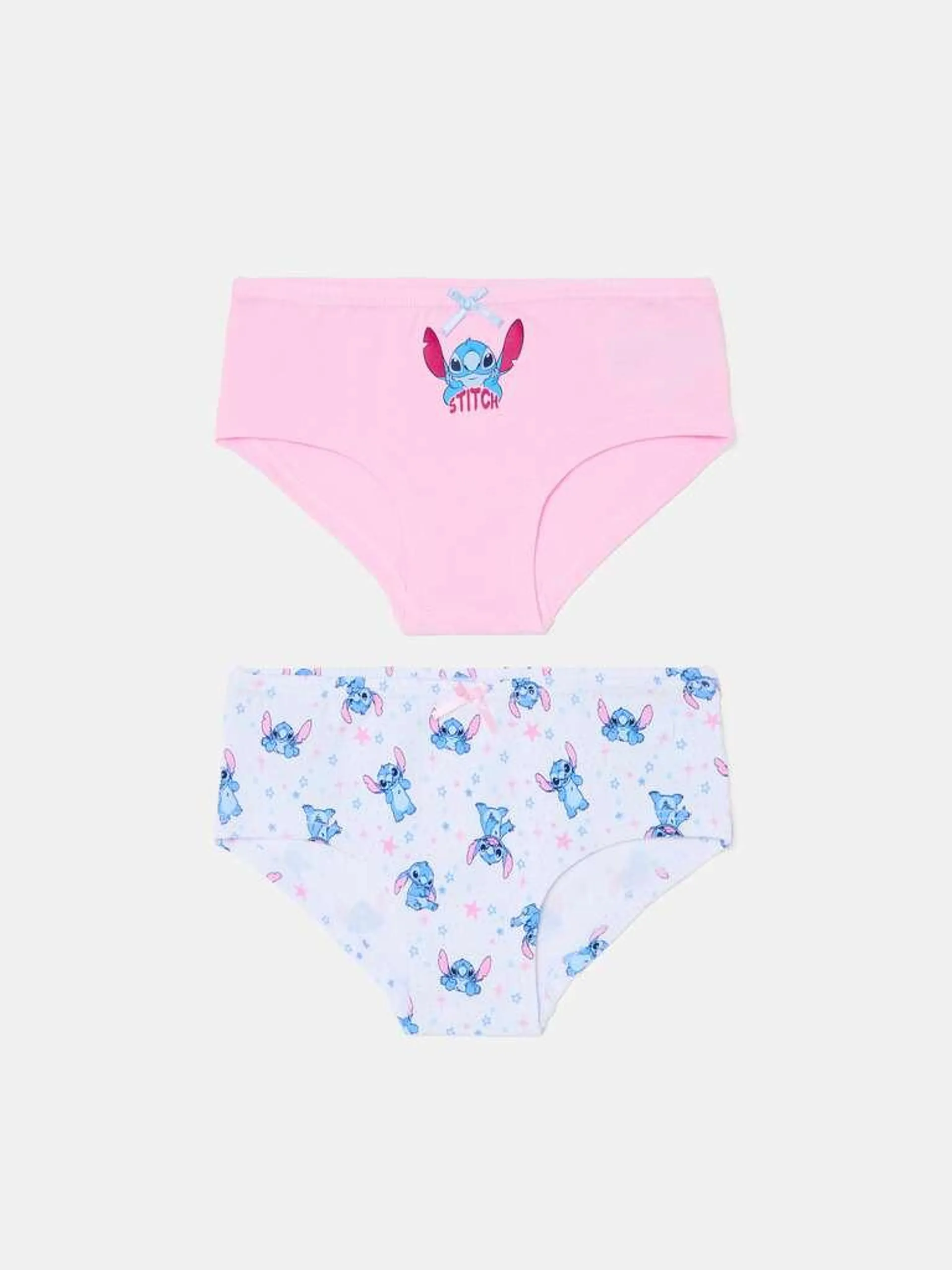 Two-pack organic cotton French knickers with Stitch print Blanc/rose