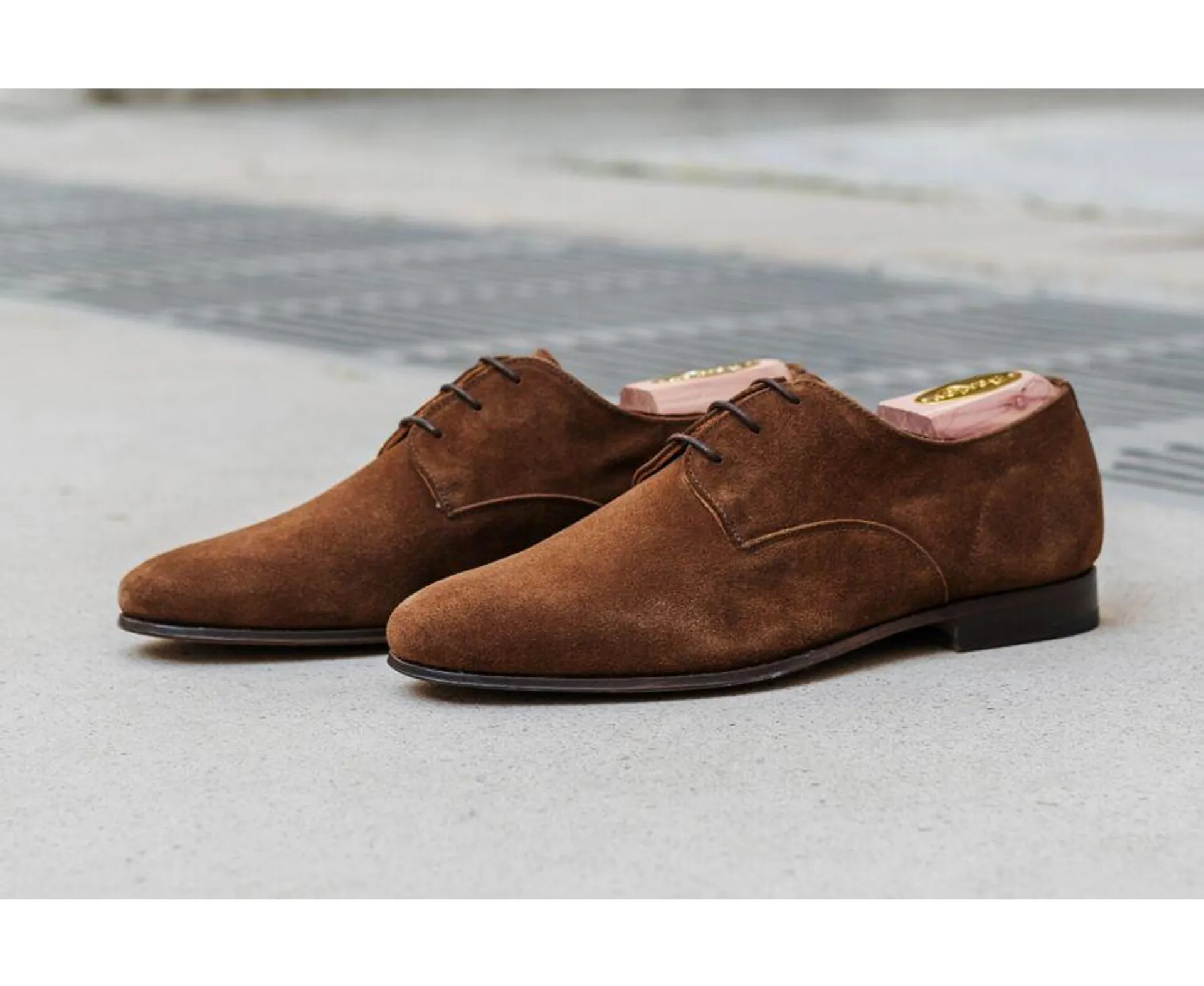 Derbies homme Velours Havane semelle cuir - BISHTON