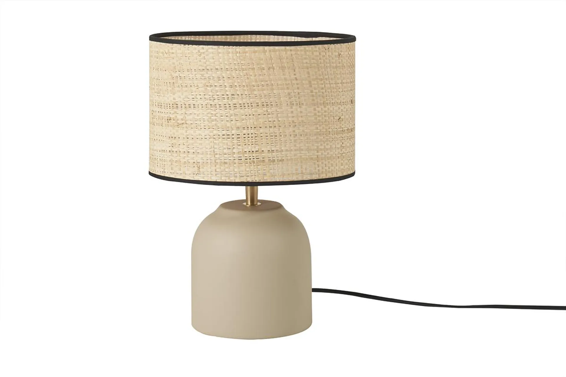 Lampe à poser taupe en céramique mate et abat-jour en raphia H35 cm ROCHA