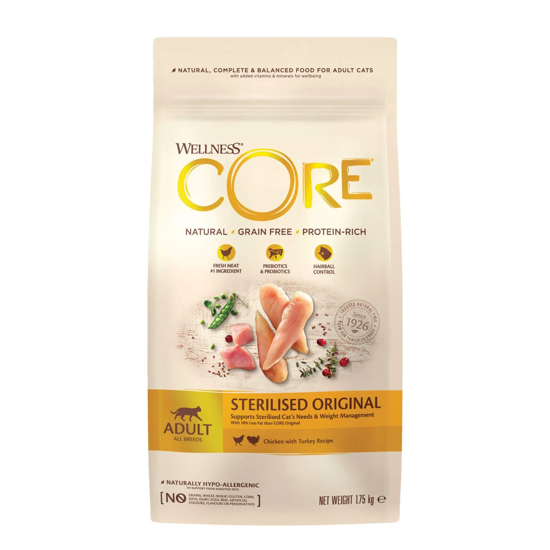 Wellness core grain free sterilised poulet & dinde 1,75kg pour chat