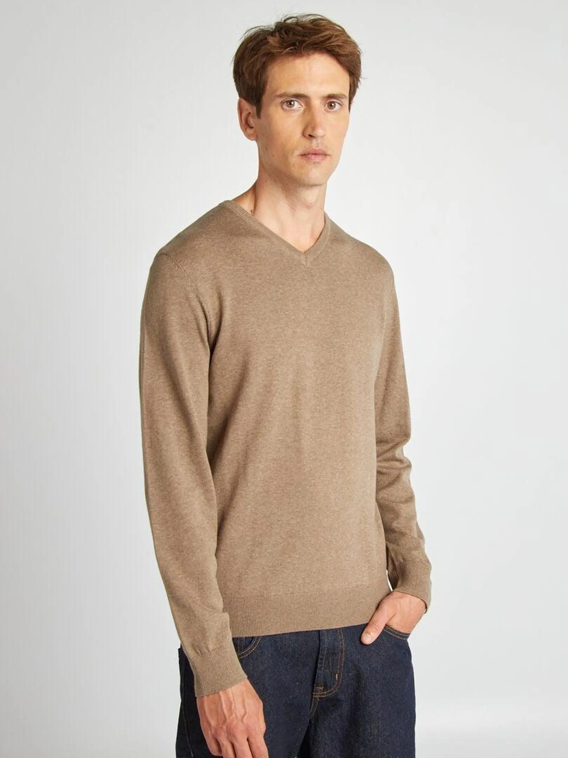 Pull basique en maille unie - Beige