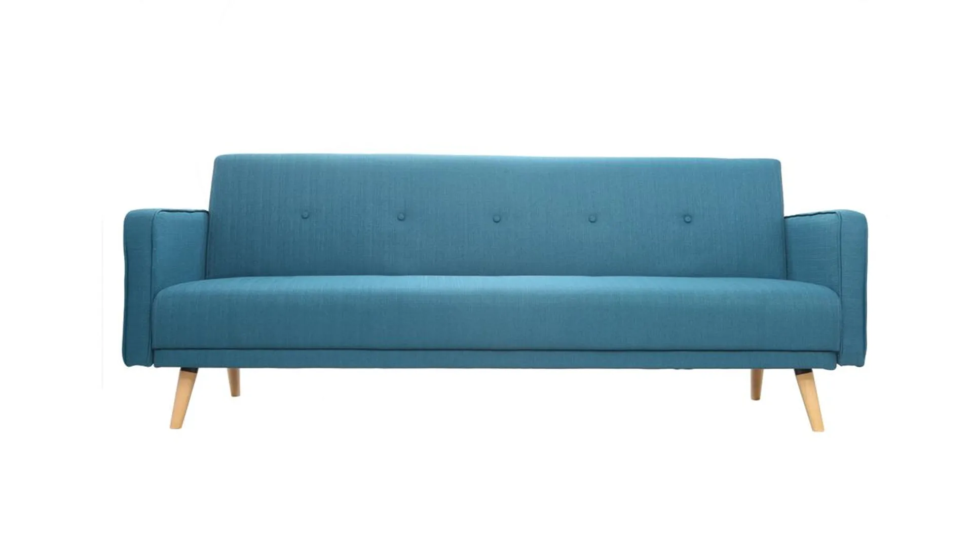 Canapé convertible scandinave 3 places en tissu bleu et bois clair ULLA