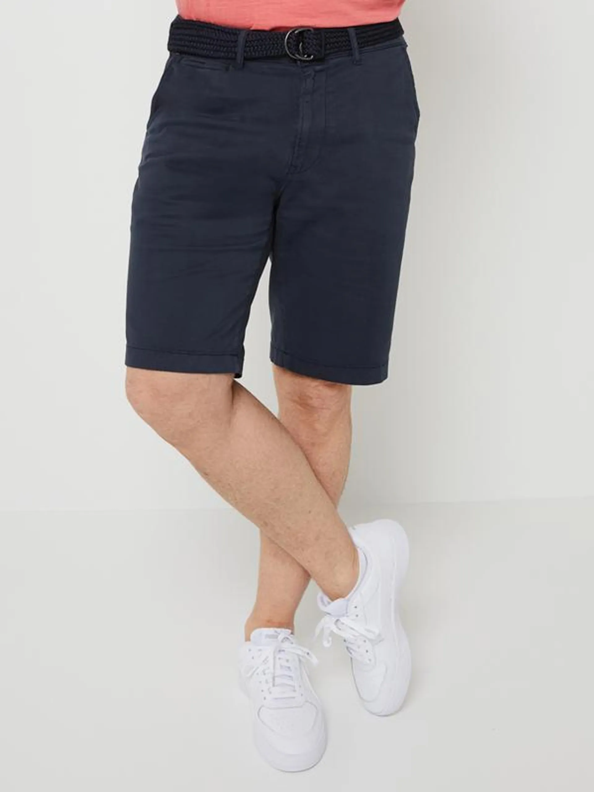 Short Coupe Chino Uni Avec Ceinture Tressée - Bleu marine