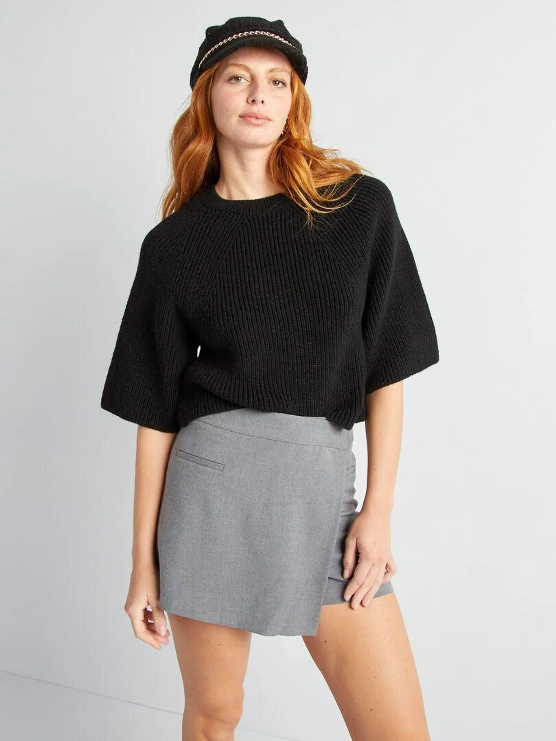 Pull en maille tricot cropped - noir