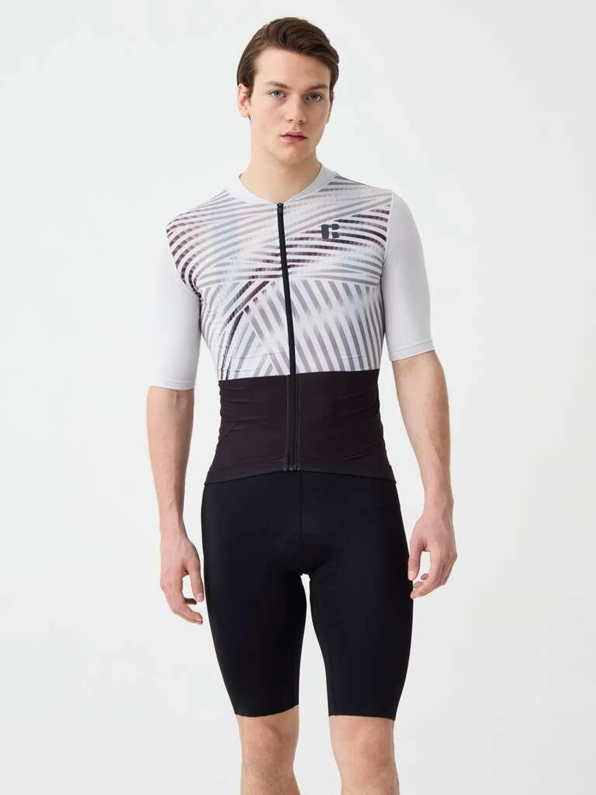 Black/White/Grey Urban Riders full-zip cycle T-shirt with print