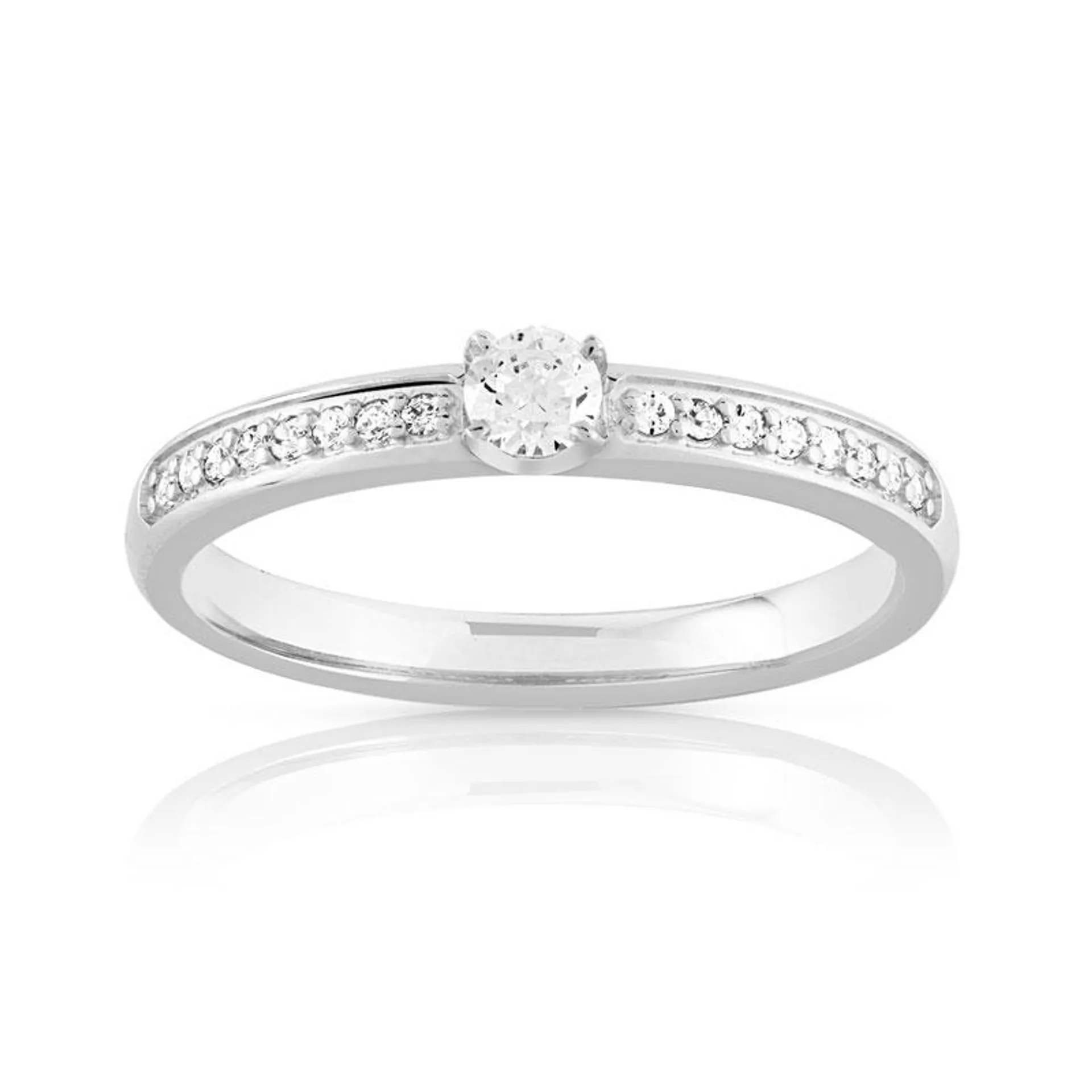 Bague solitaire or 750 blanc diamant 20/100e de carat