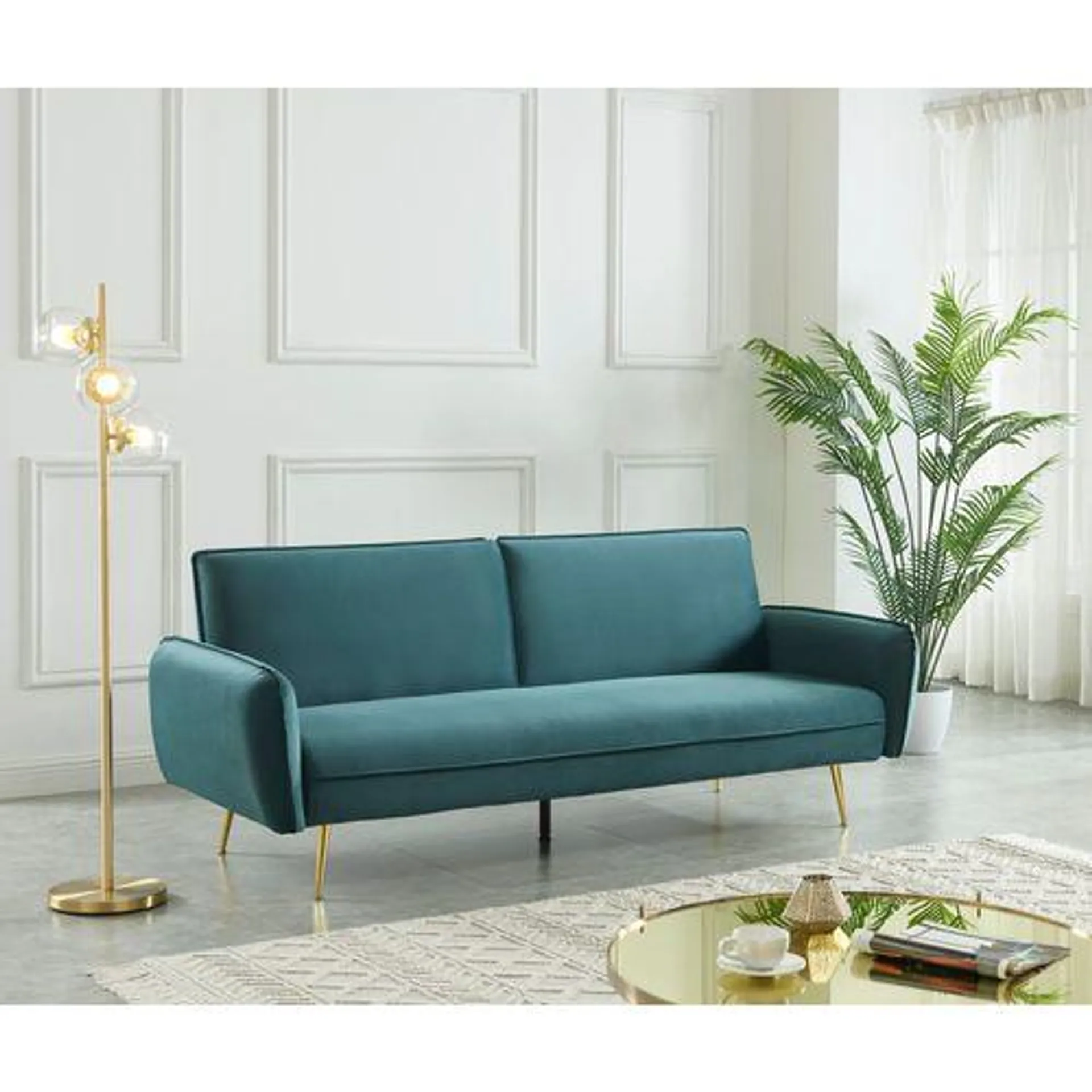 Banquette convertible 3 places GATSBY velours bleu canard