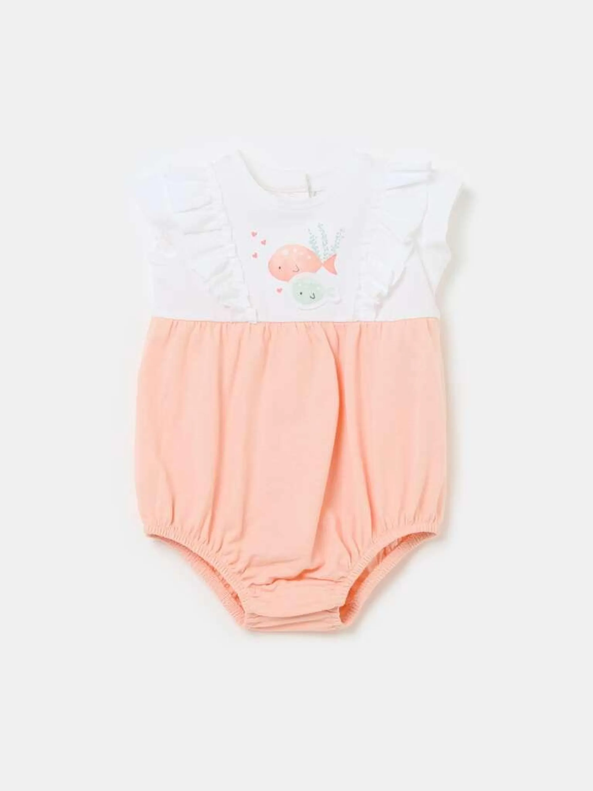 Organic cotton bodysuit with print and flounce Blanc/orange